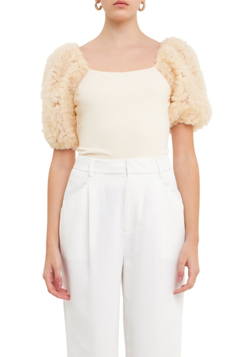 Tulle Puff Sleeve with Knit Top