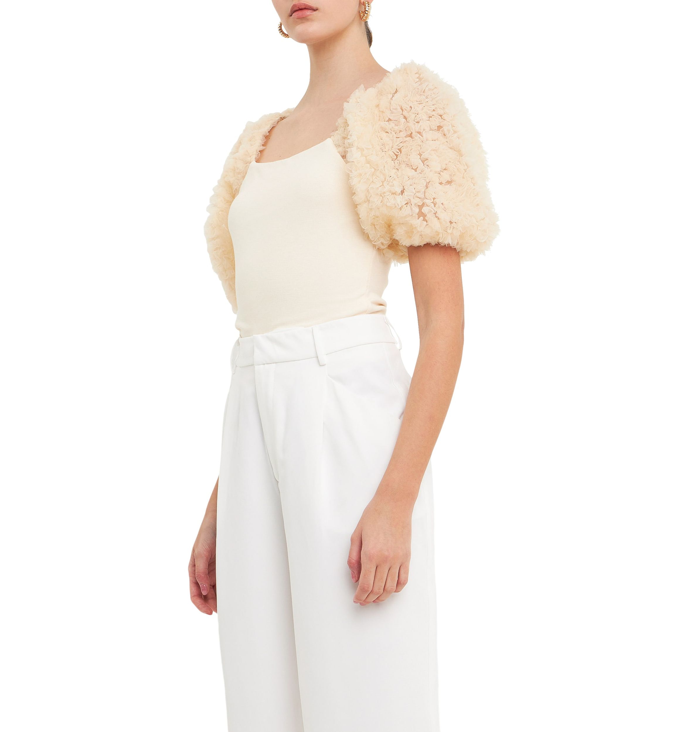 Tulle Puff Sleeve with Knit Top