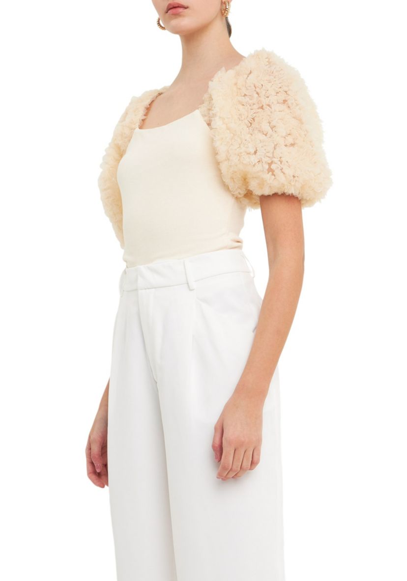 Tulle Puff Sleeve with Knit Top
