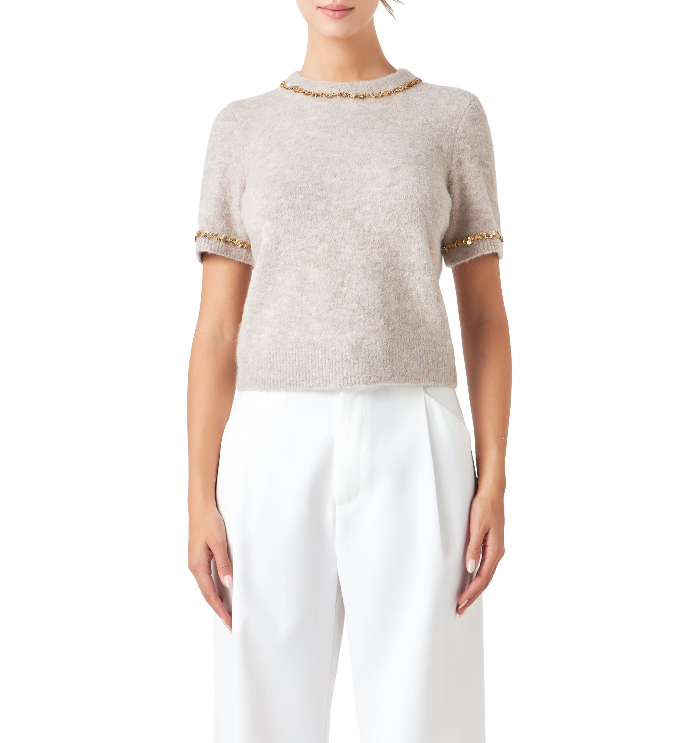 Trimmed Knit Short Sleeve Top