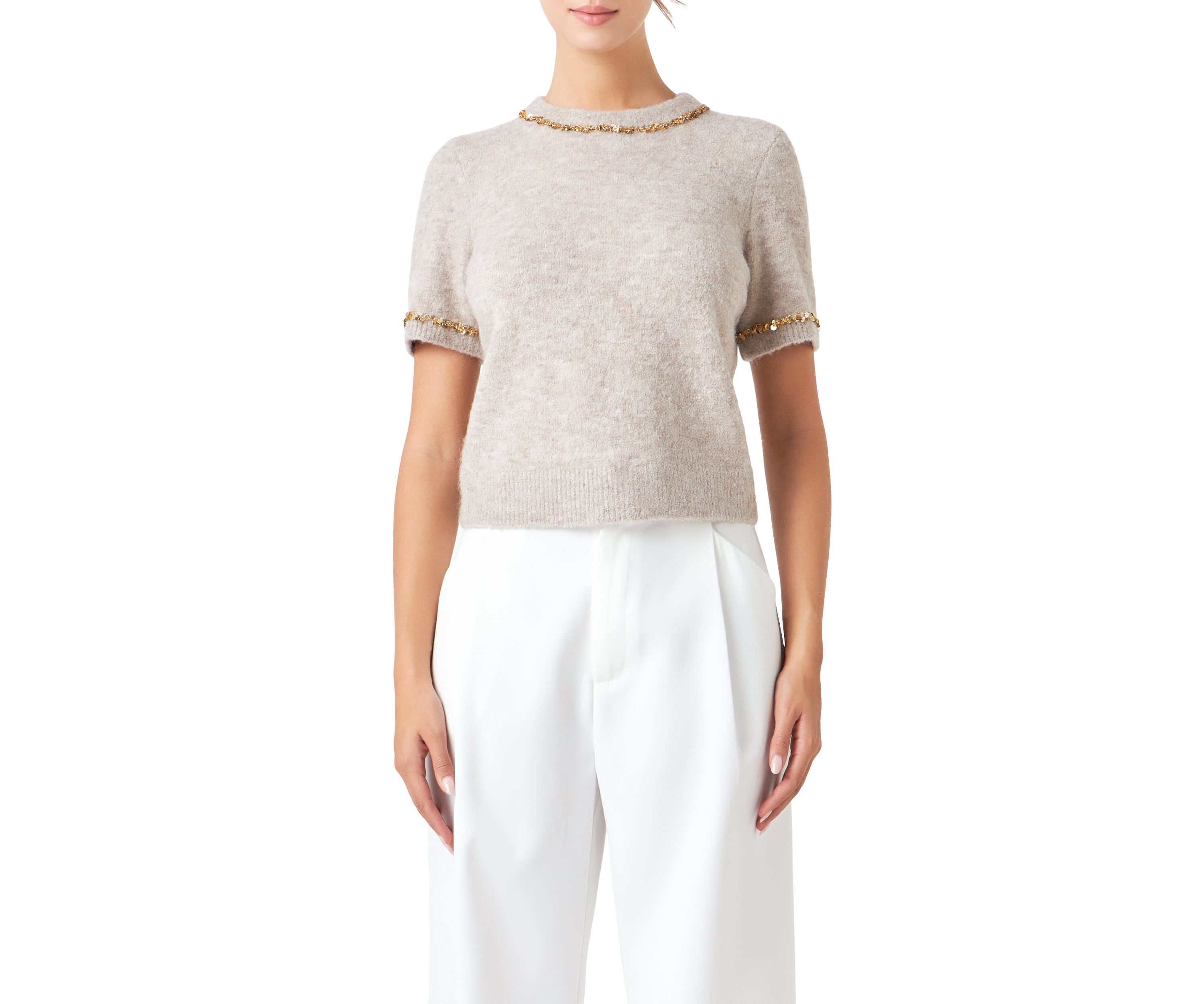 Trimmed Knit Short Sleeve Top