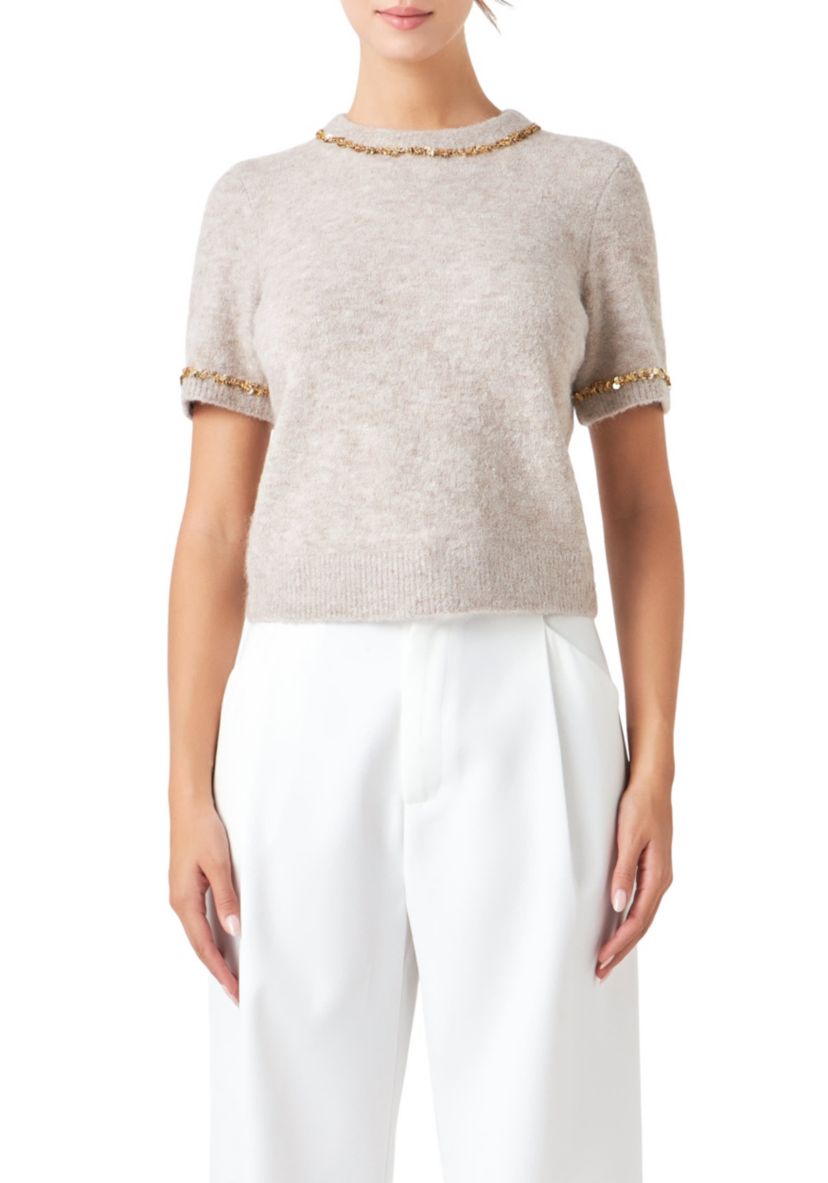 Trimmed Knit Short Sleeve Top