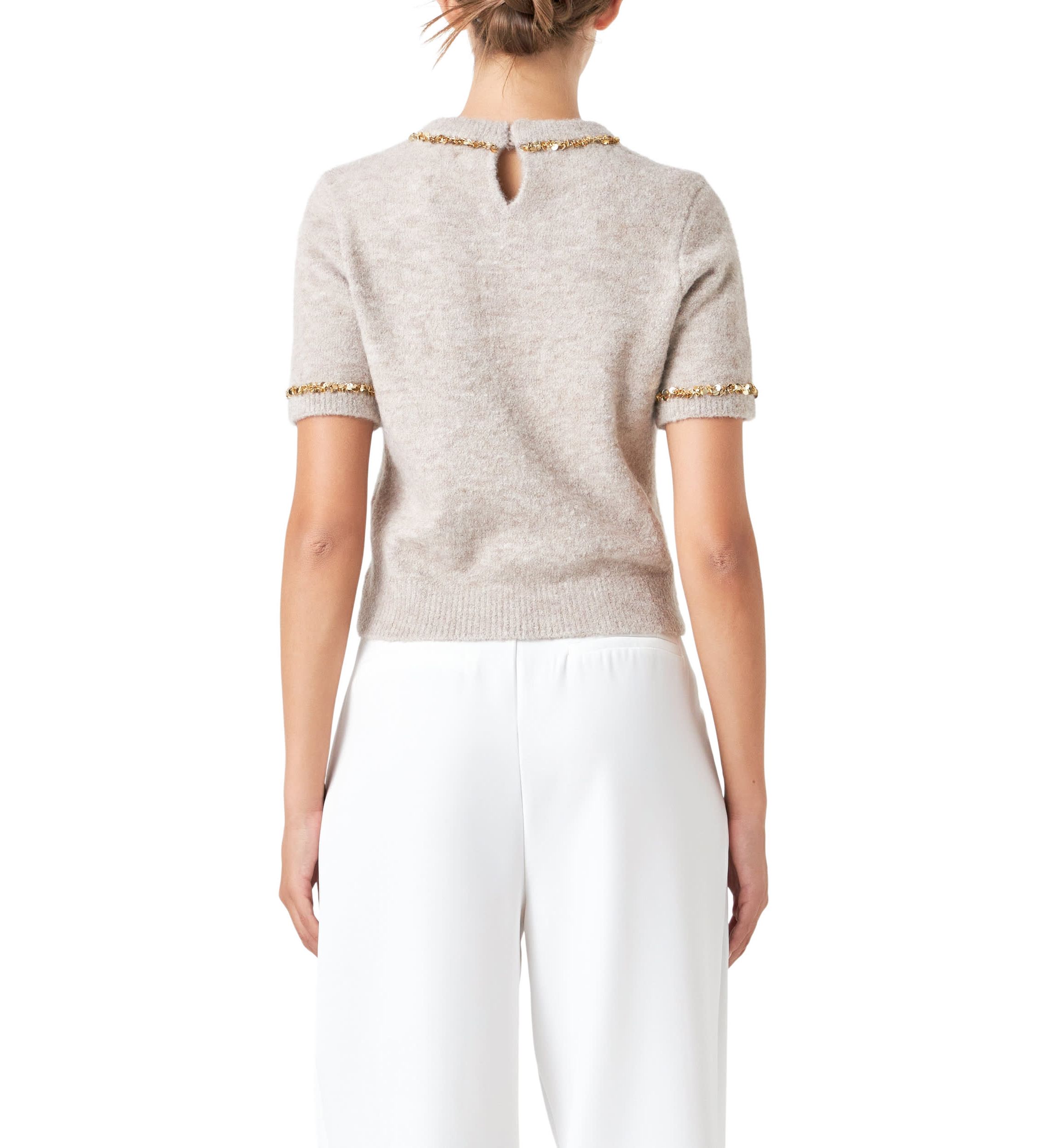 Trimmed Knit Short Sleeve Top