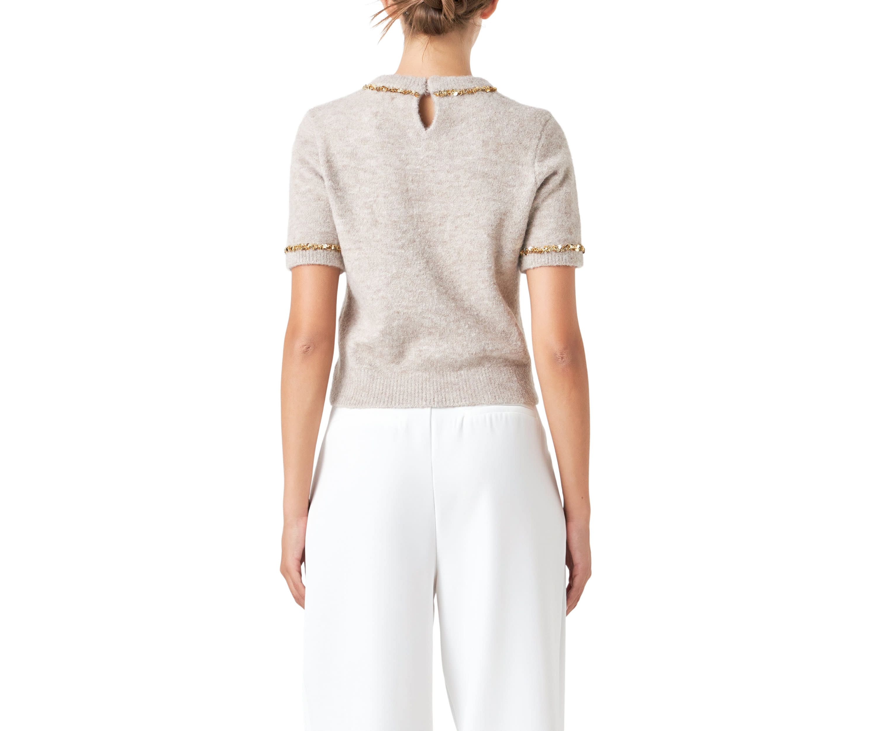 Trimmed Knit Short Sleeve Top
