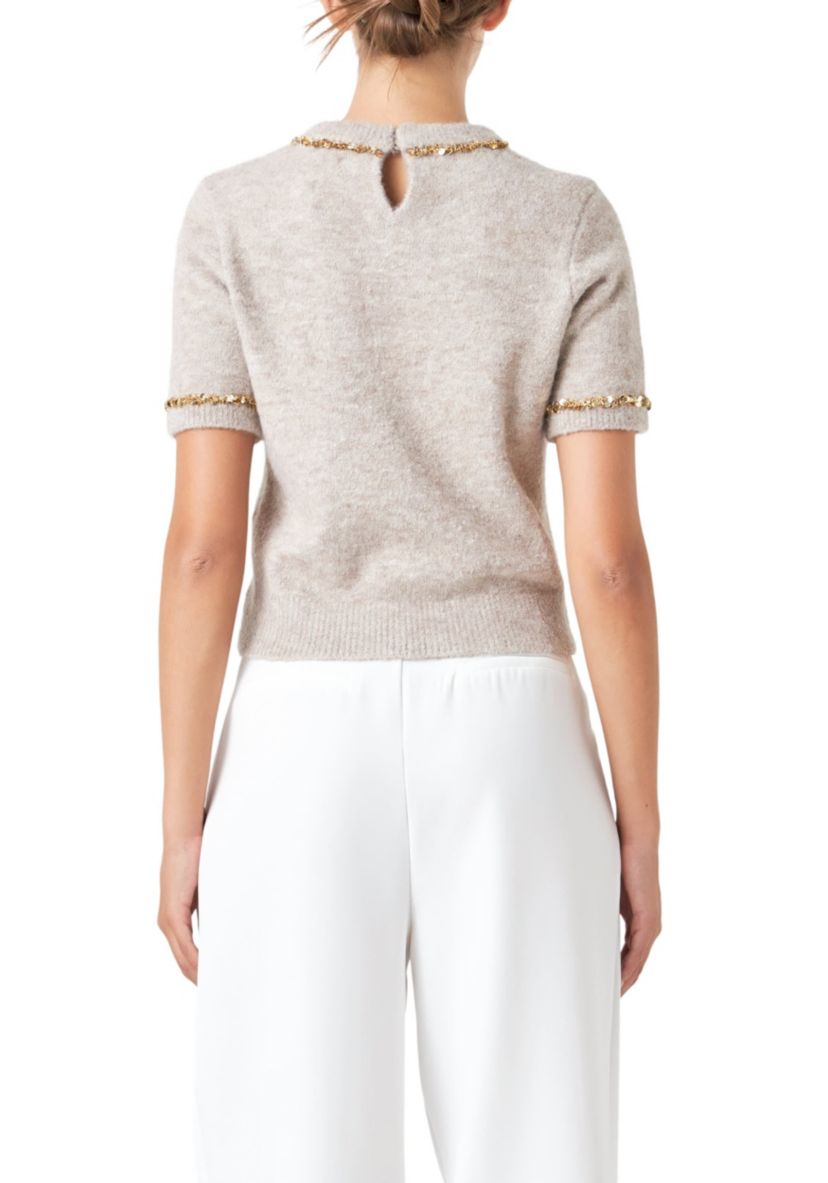 Trimmed Knit Short Sleeve Top