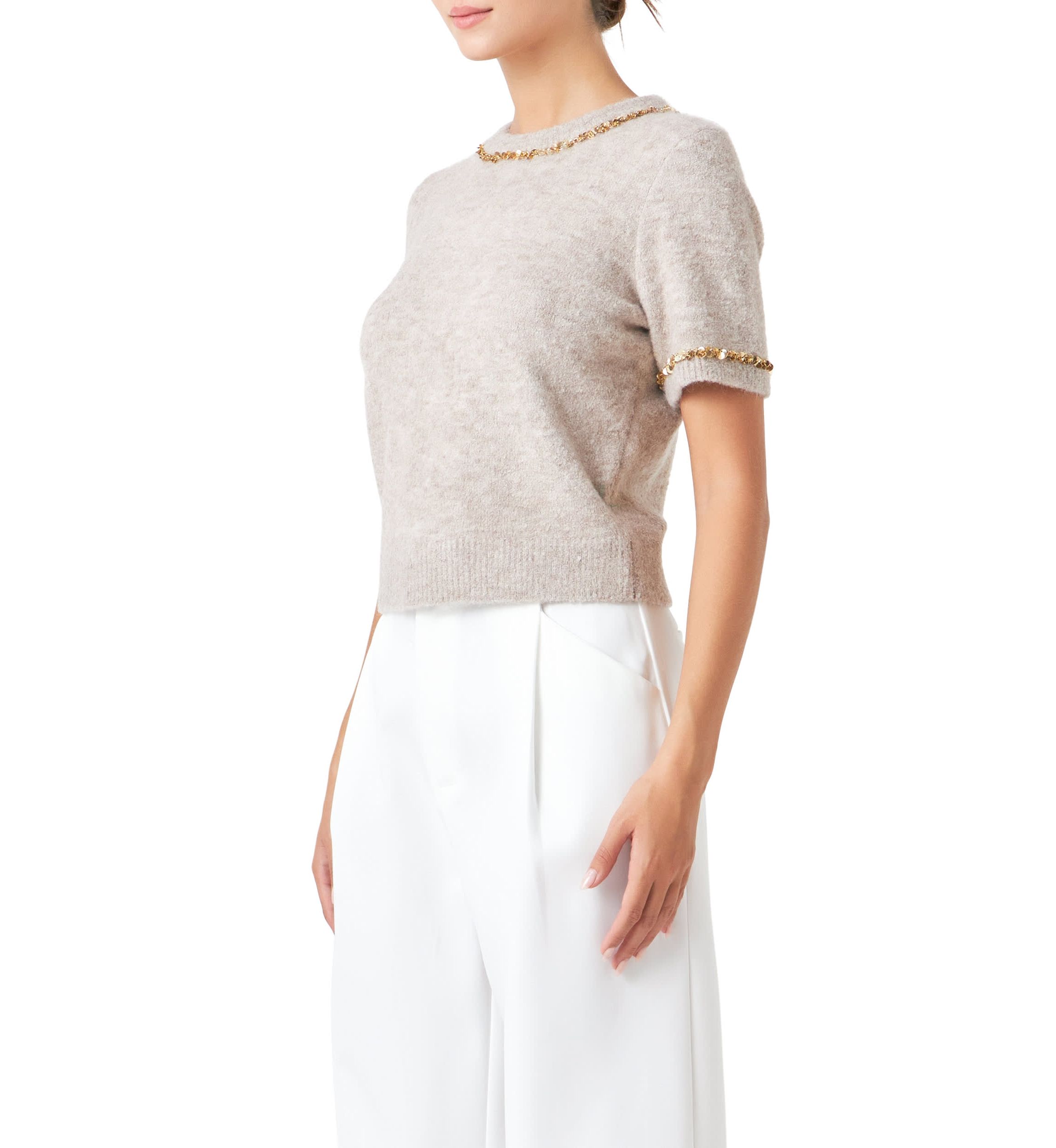 Trimmed Knit Short Sleeve Top