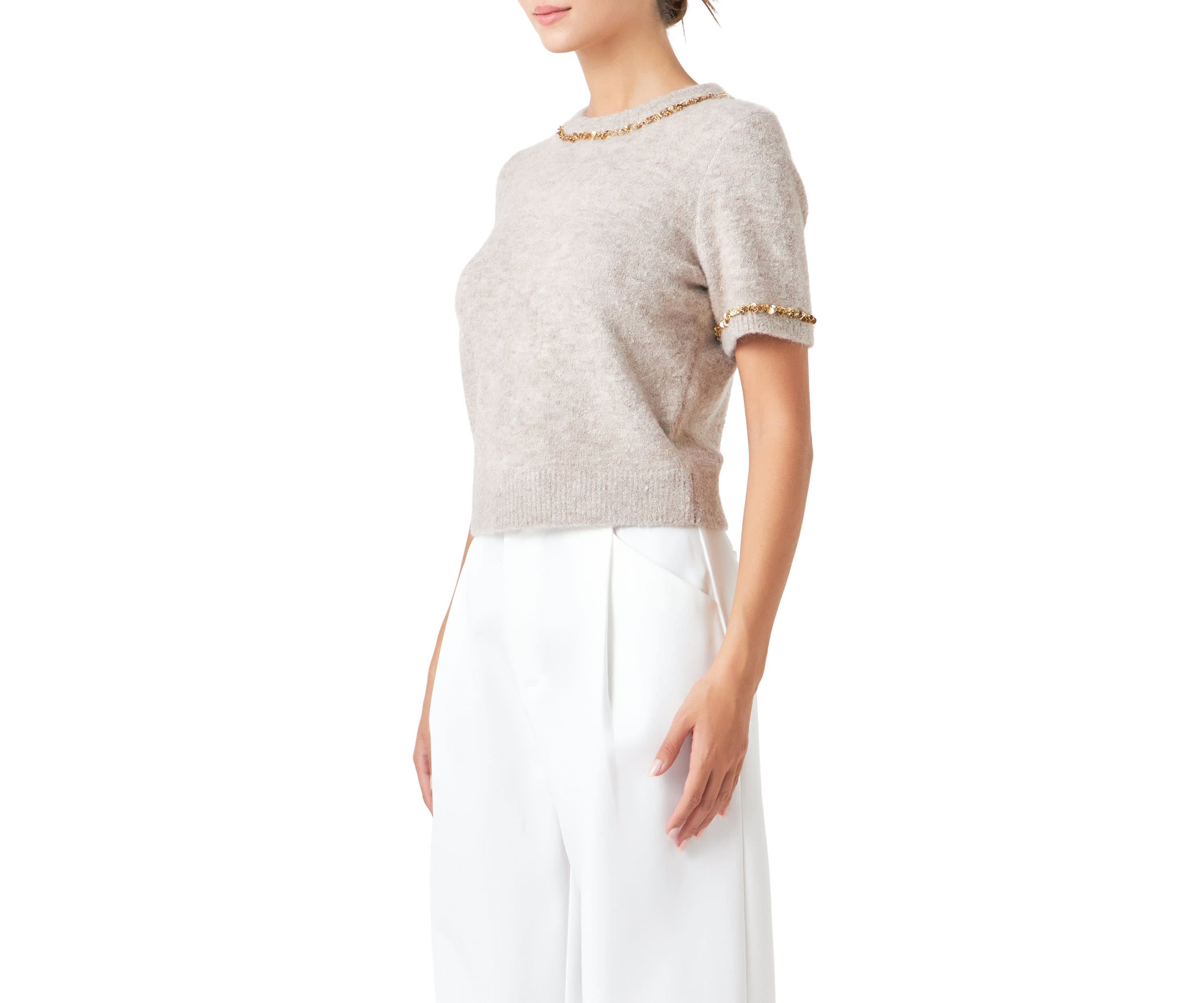 Trimmed Knit Short Sleeve Top