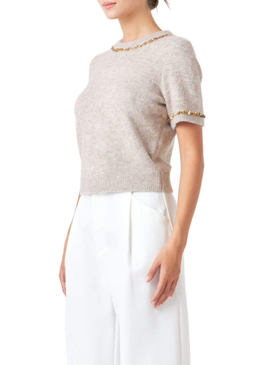 Trimmed Knit Short Sleeve Top