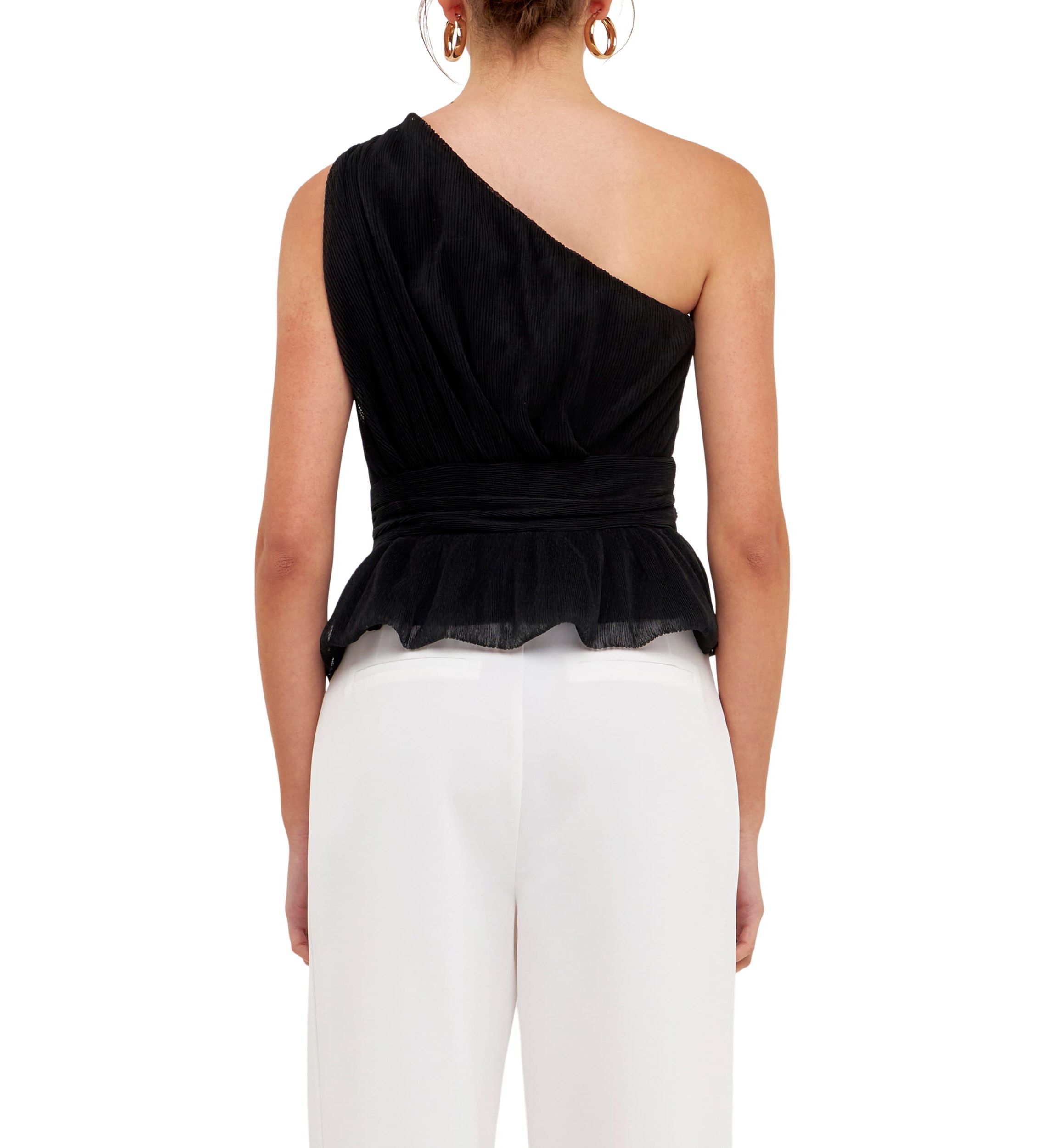 One Shoulder Shirred Tulle Top