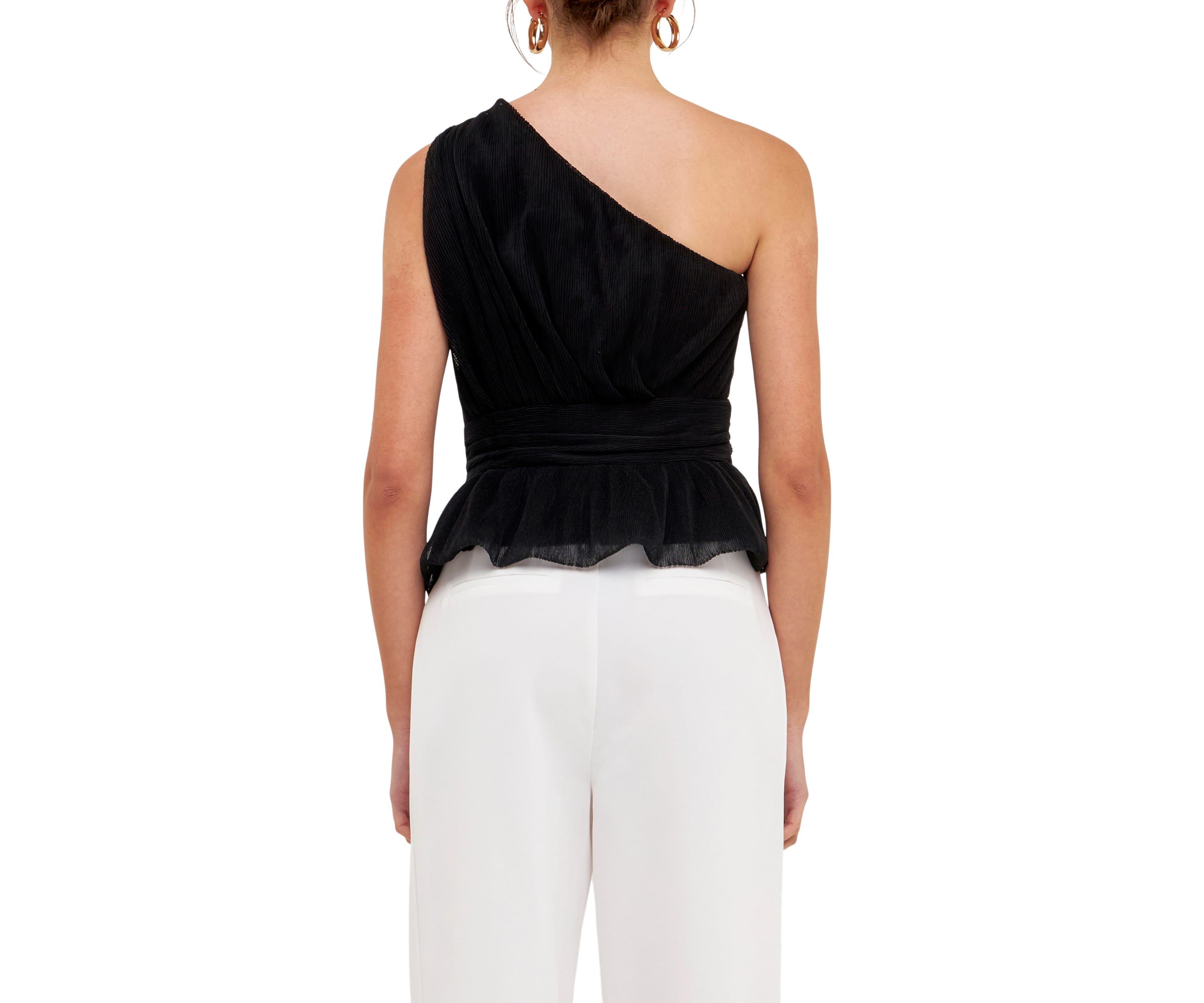 One Shoulder Shirred Tulle Top
