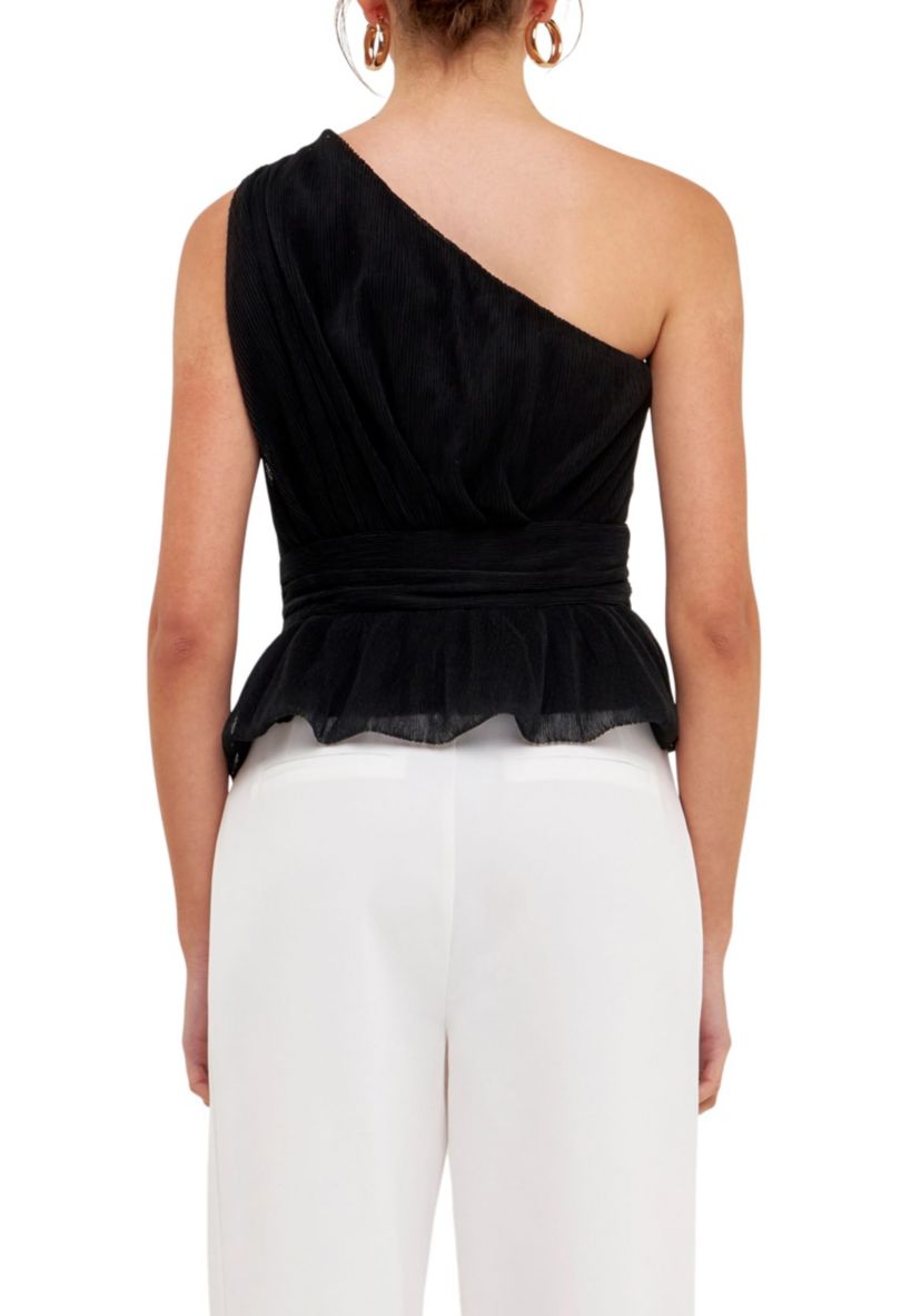 One Shoulder Shirred Tulle Top