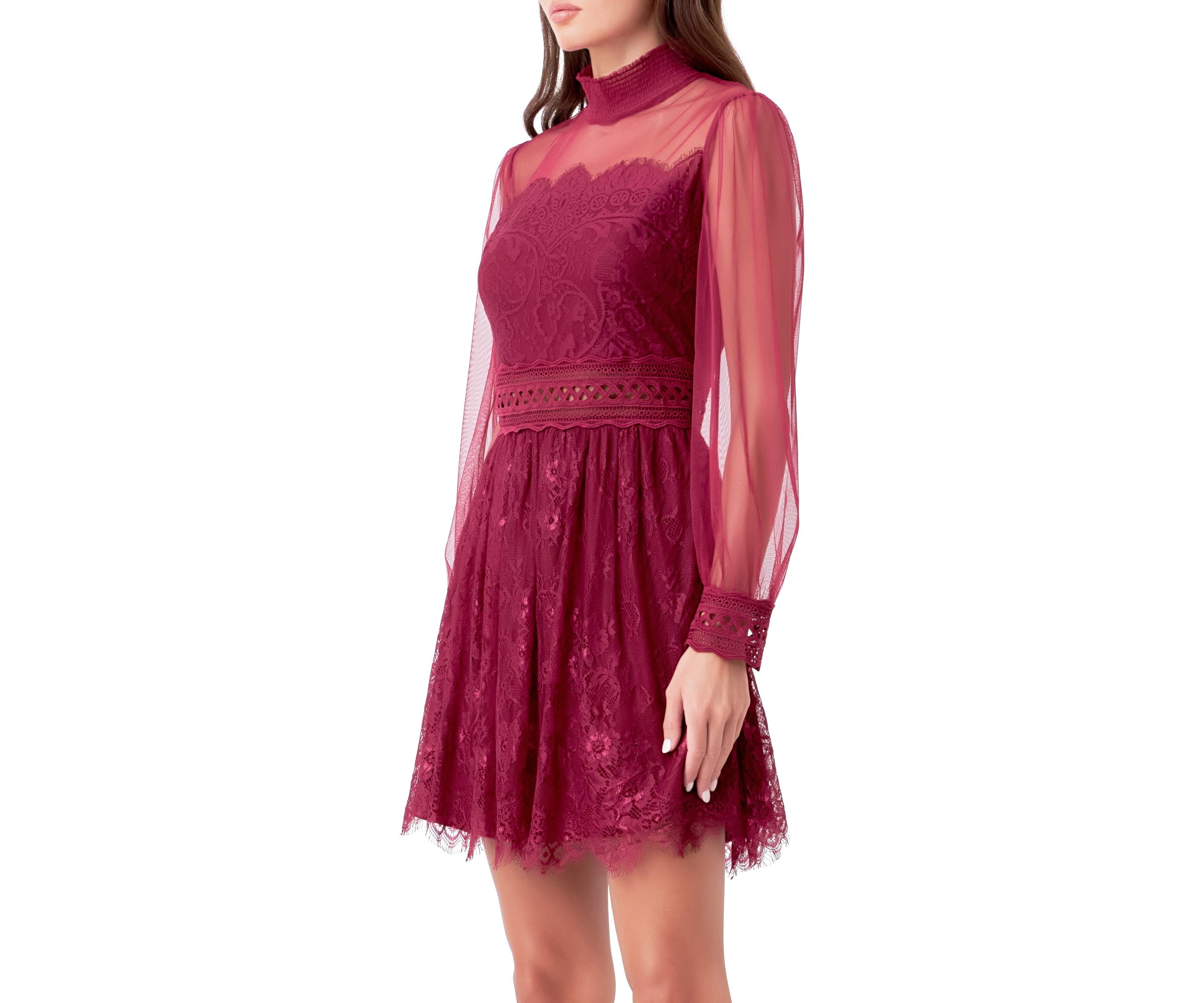 Long Sleeve Lace Mini Dress