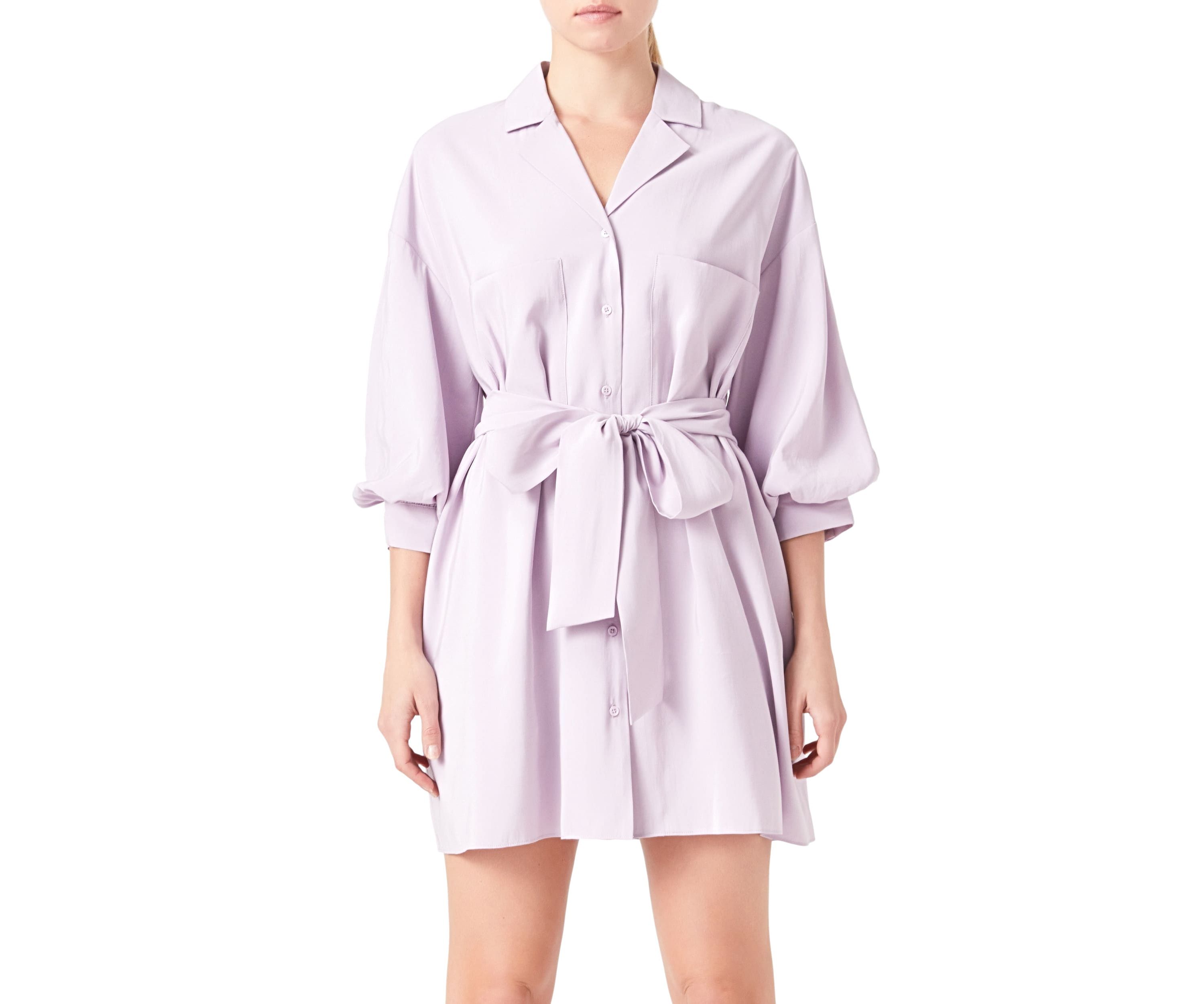Blouson Sleeve Belted Shirt Dress
