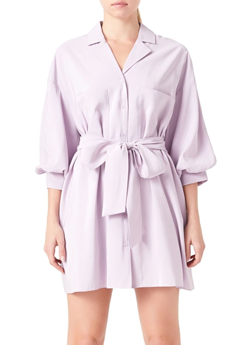 Blouson Sleeve Belted Shirt Dress