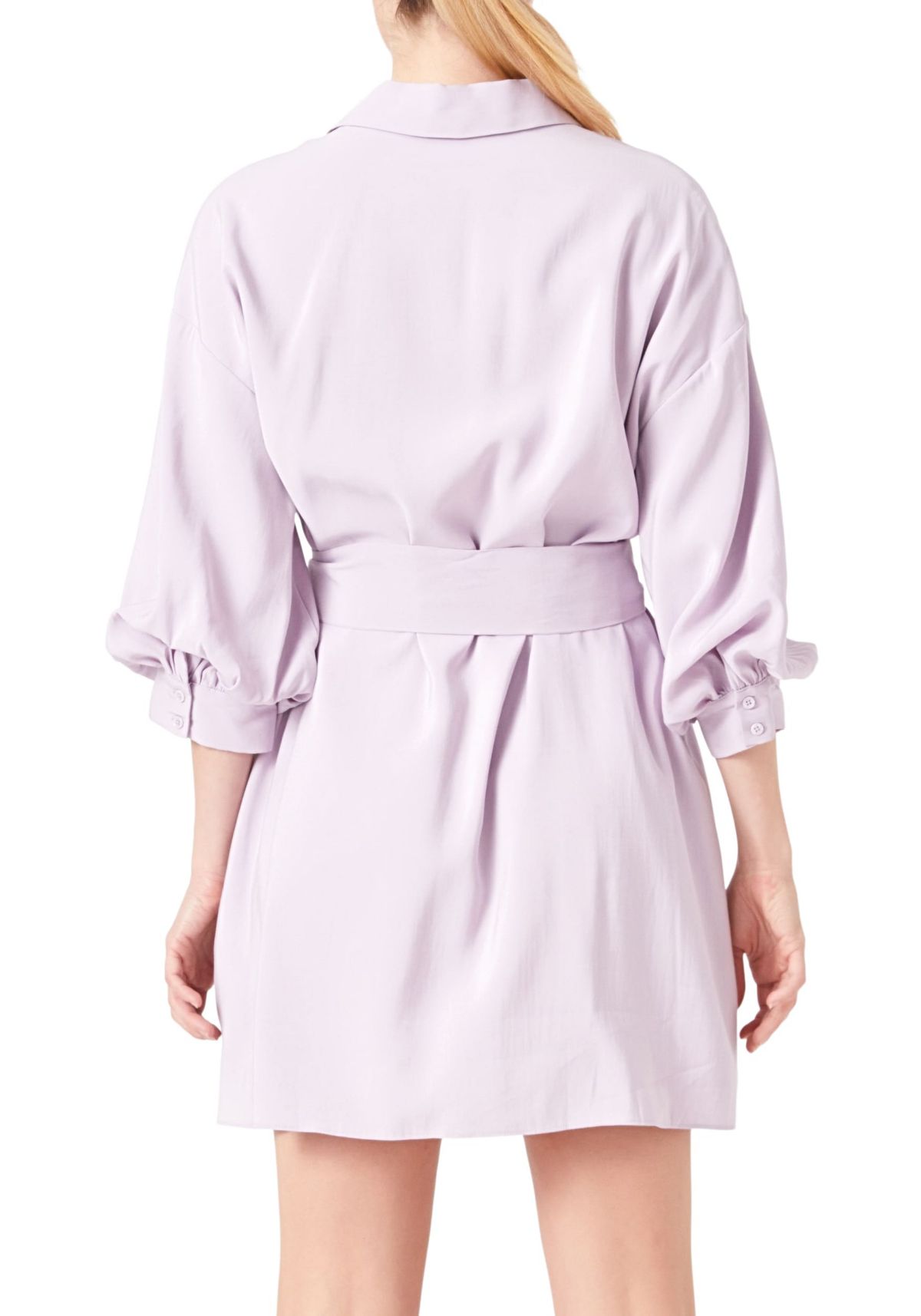 Blouson Sleeve Belted Shirt Dress