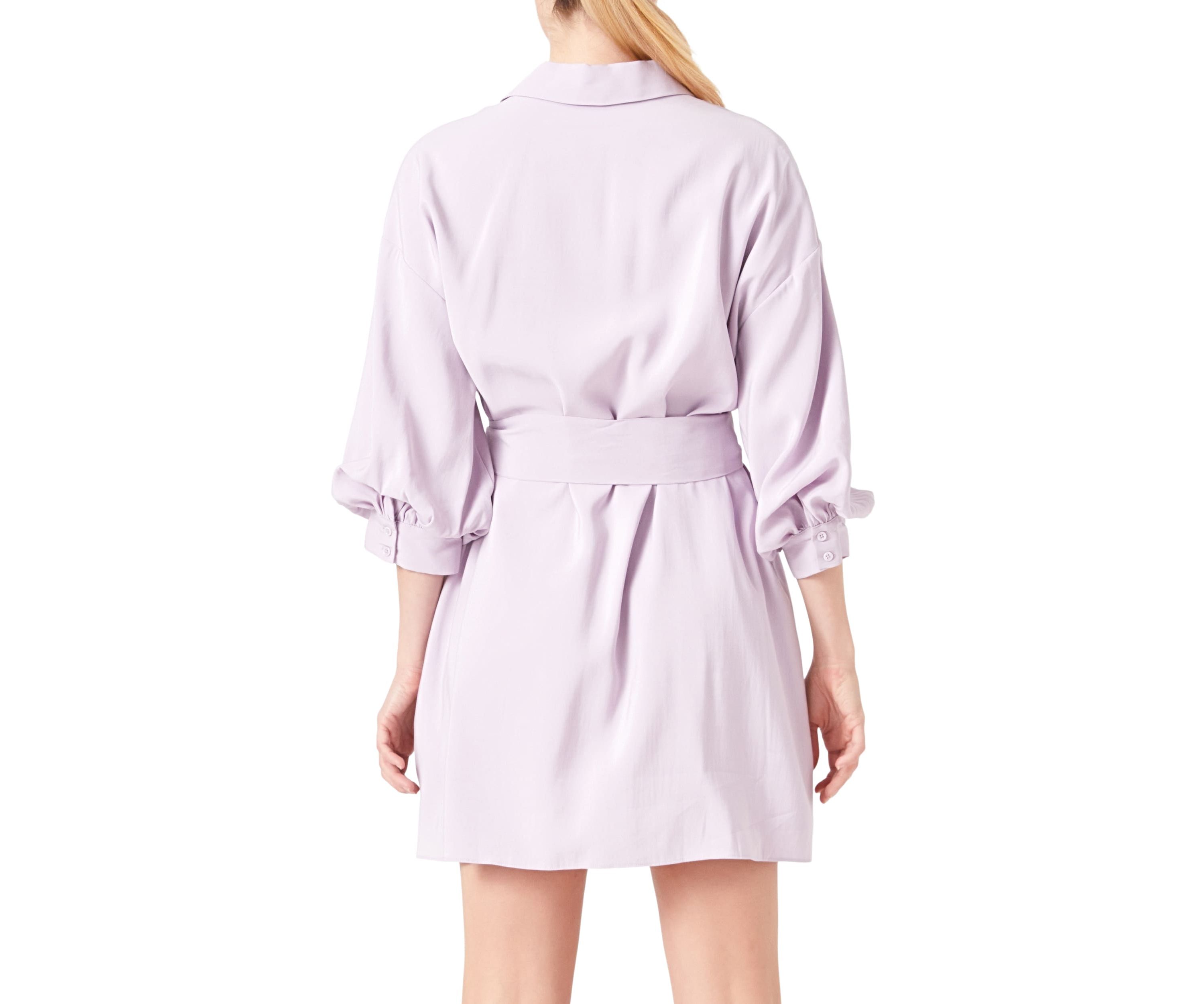 Blouson Sleeve Belted Shirt Dress