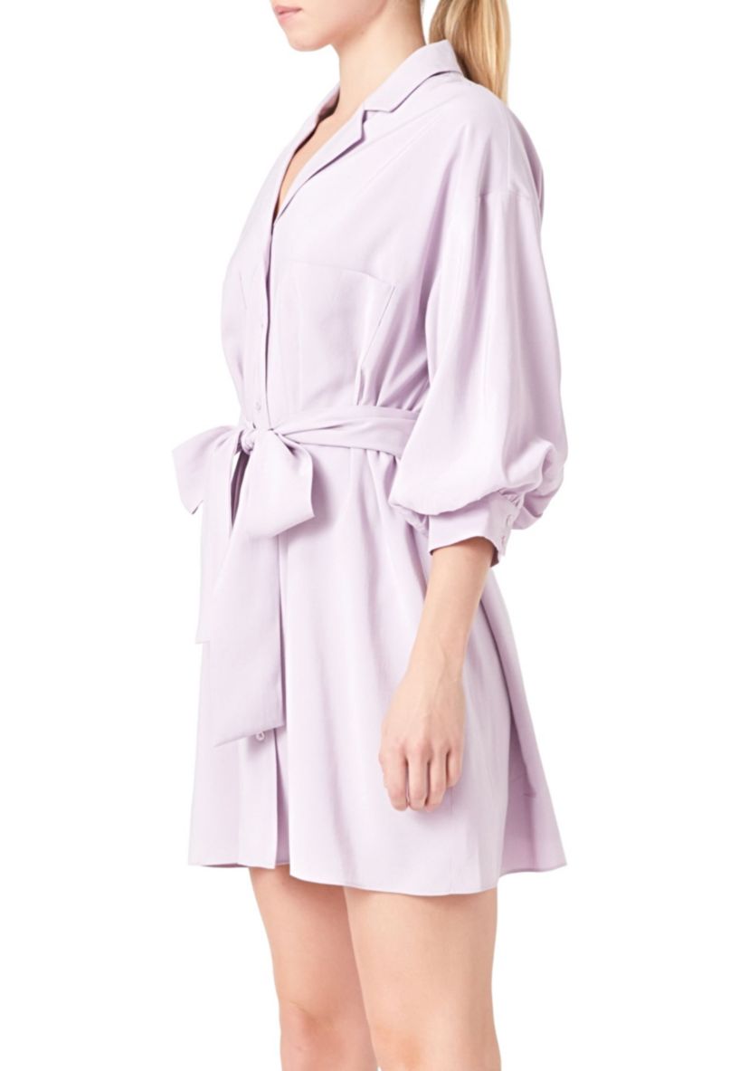 Blouson Sleeve Belted Shirt Dress