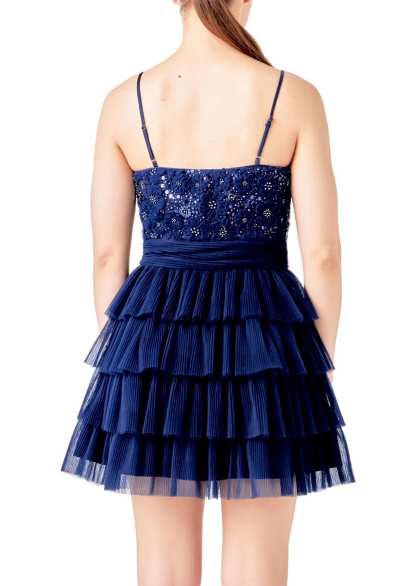 Floral Detail Tulle Mini Dress