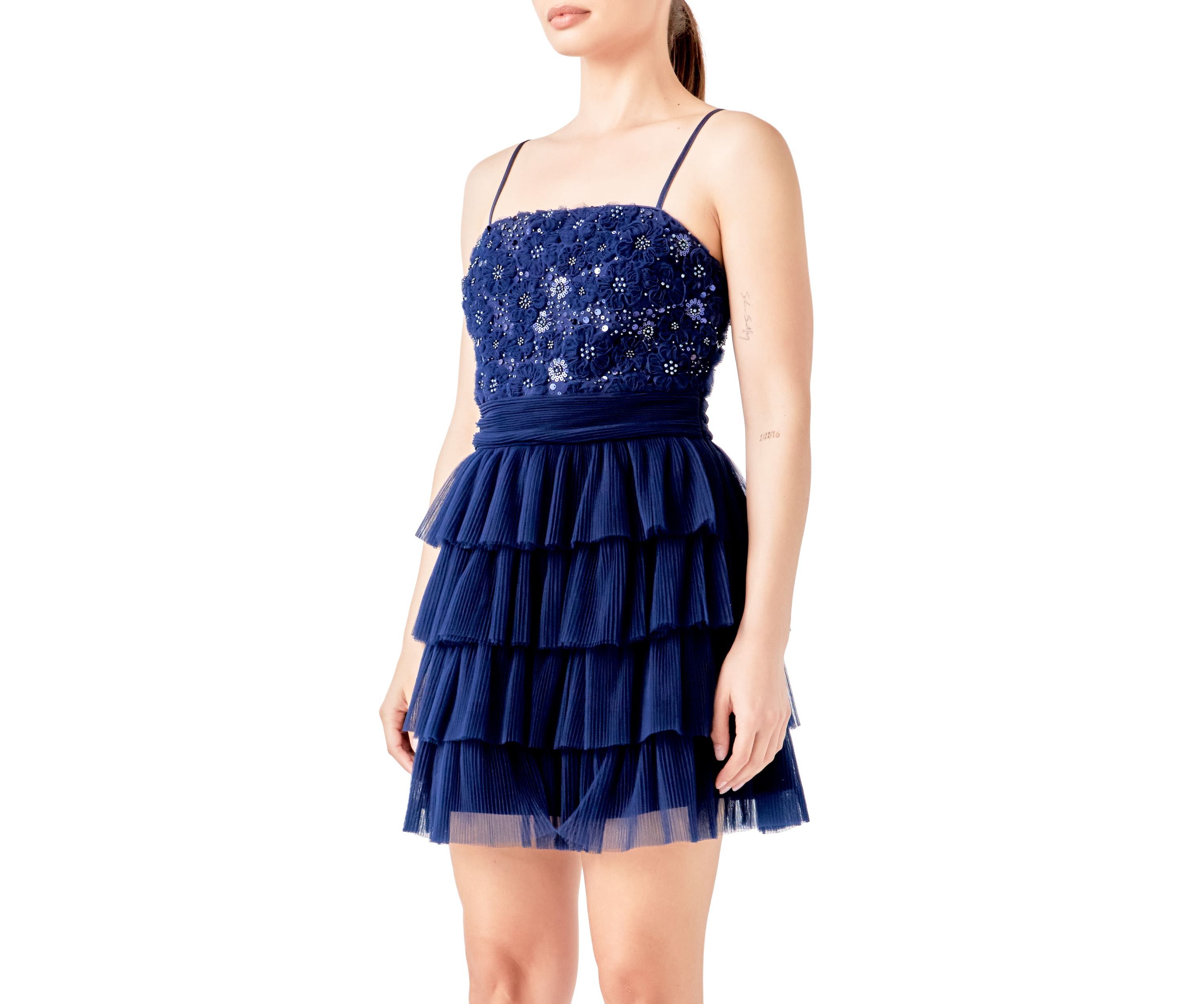 Floral Detail Tulle Mini Dress