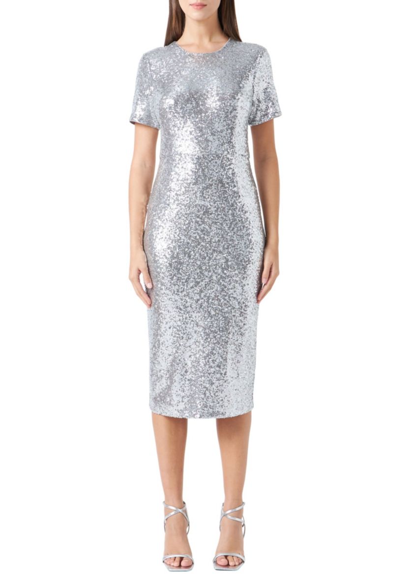 Sequins Short Sleeve Maxi Dress