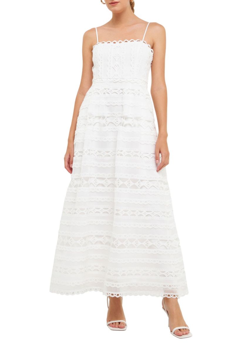 Combination Lace Spaghetti Strap Maxi Dress
