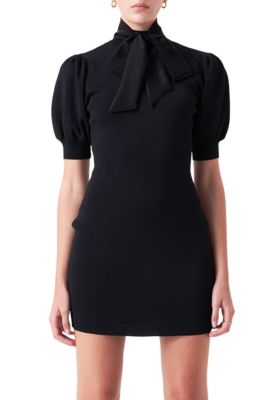Endless Rose Women’s Sheen Bow Tie Knit Mini Dress, Black, Medium