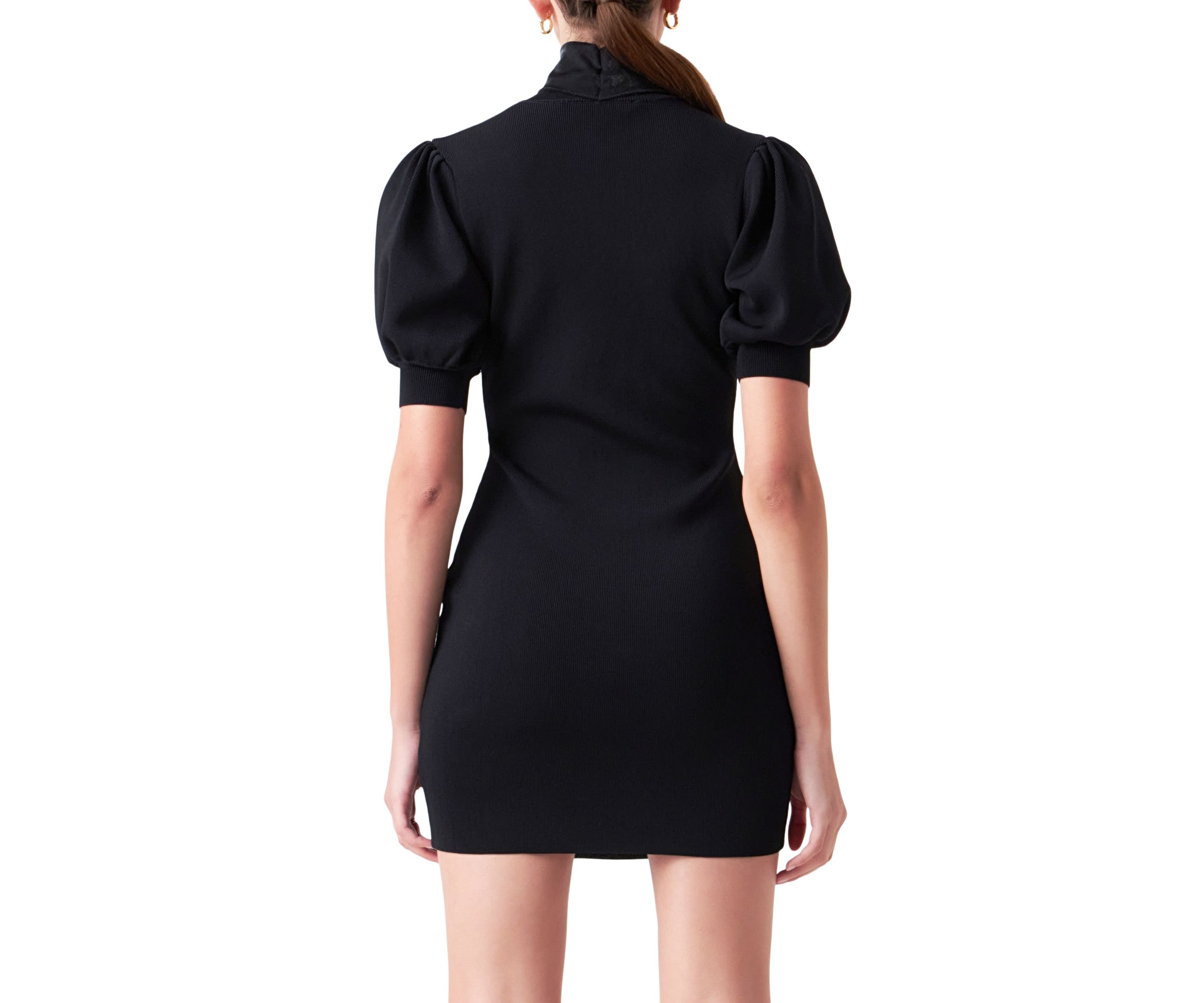 Sheen Bow Tie Knit Mini Dress