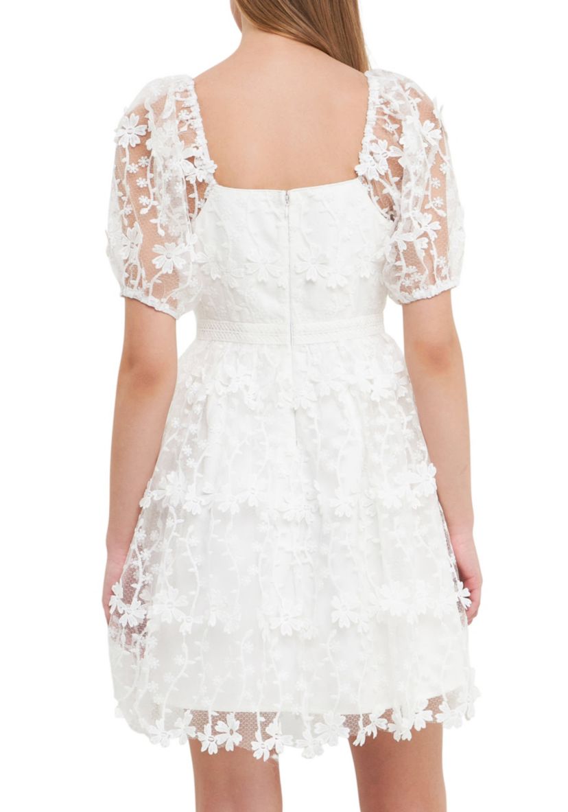 Crochet Lace Bustier Puff Mini Dress