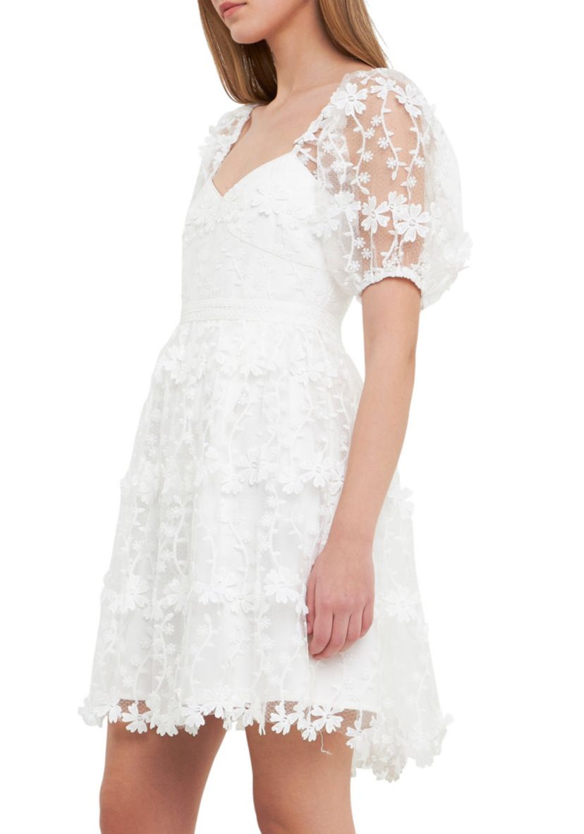 Crochet Lace Bustier Puff Mini Dress