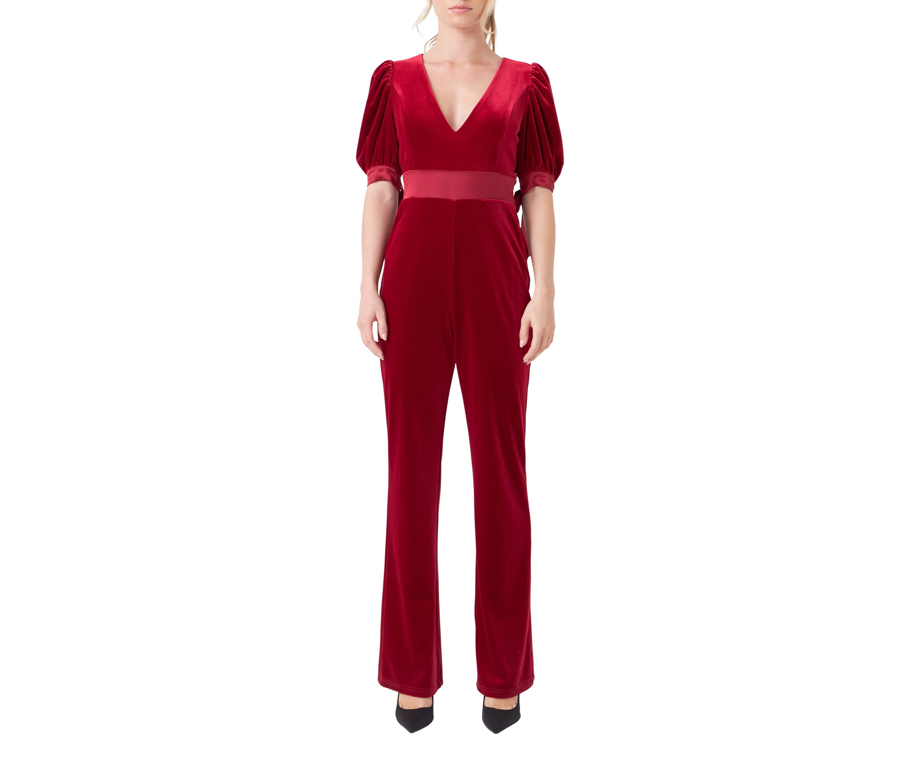 Bow Tie Sleeve Velvet Jumpsuit