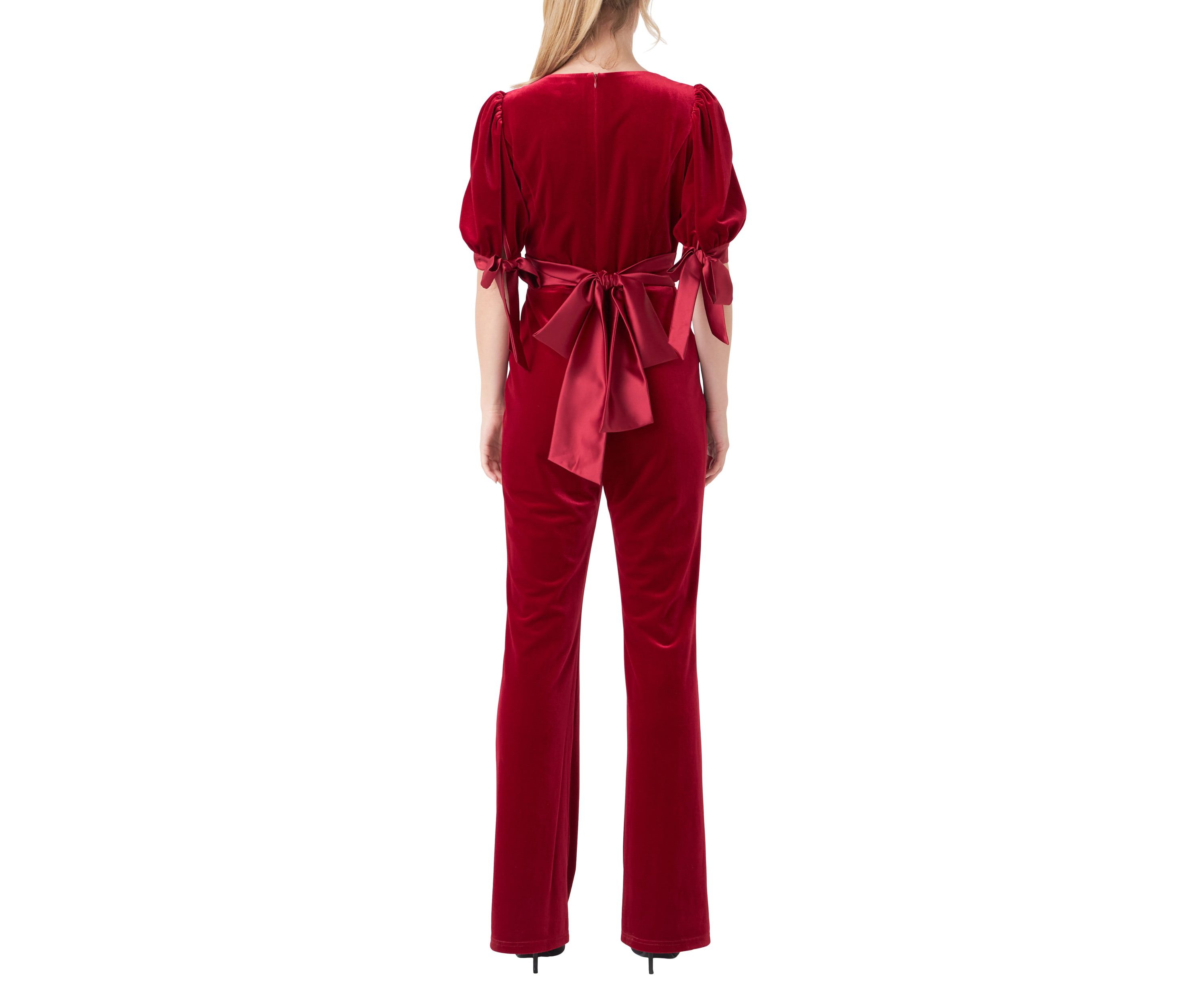 Bow Tie Sleeve Velvet Jumpsuit