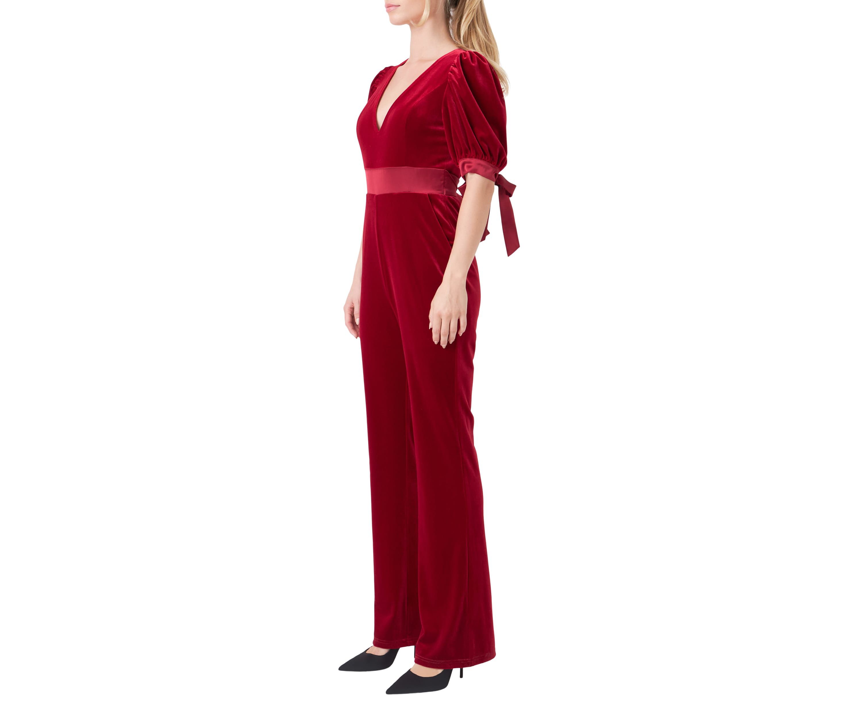 Bow Tie Sleeve Velvet Jumpsuit
