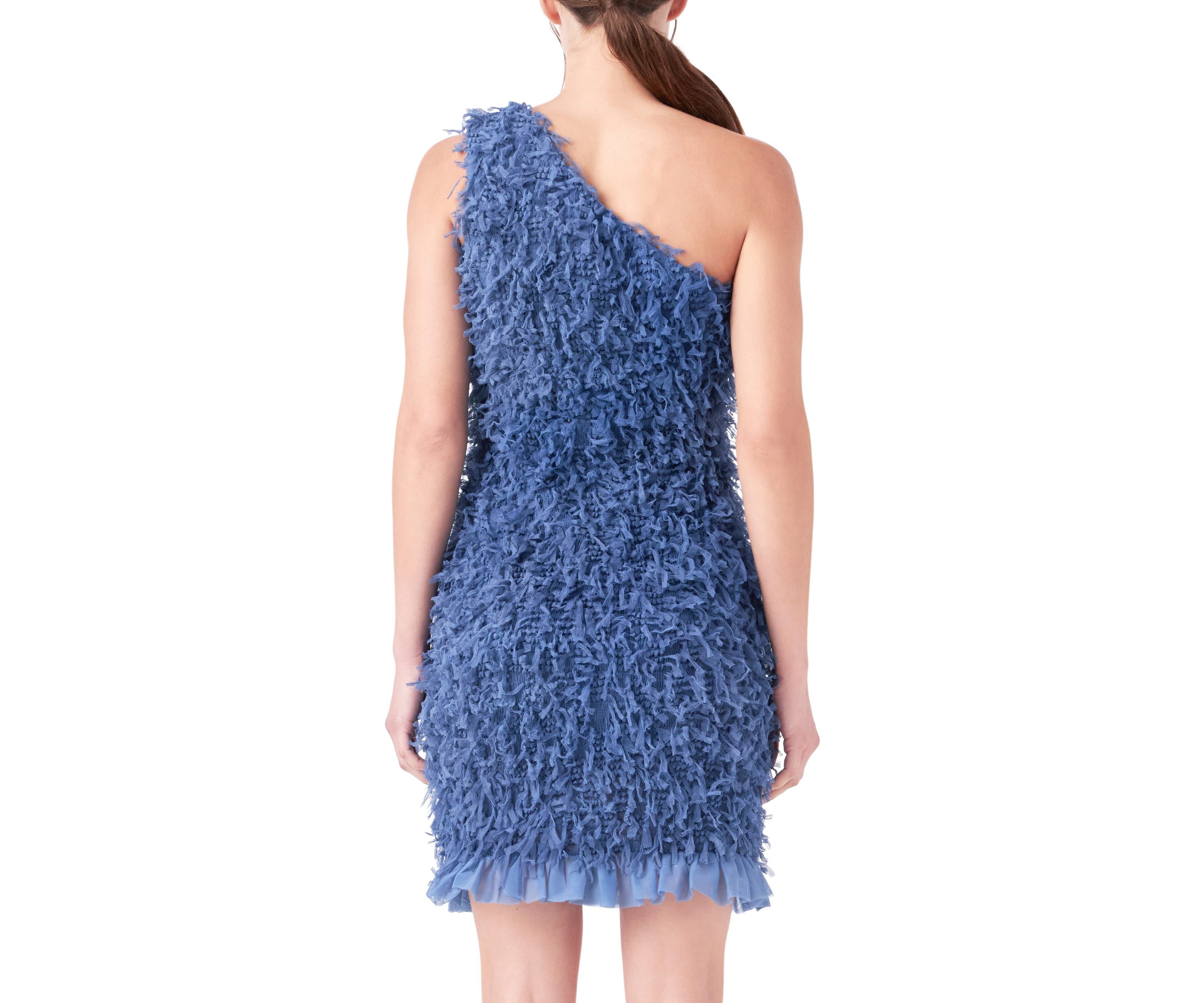 Mesh Trimmed One Shoulder Mini Dress