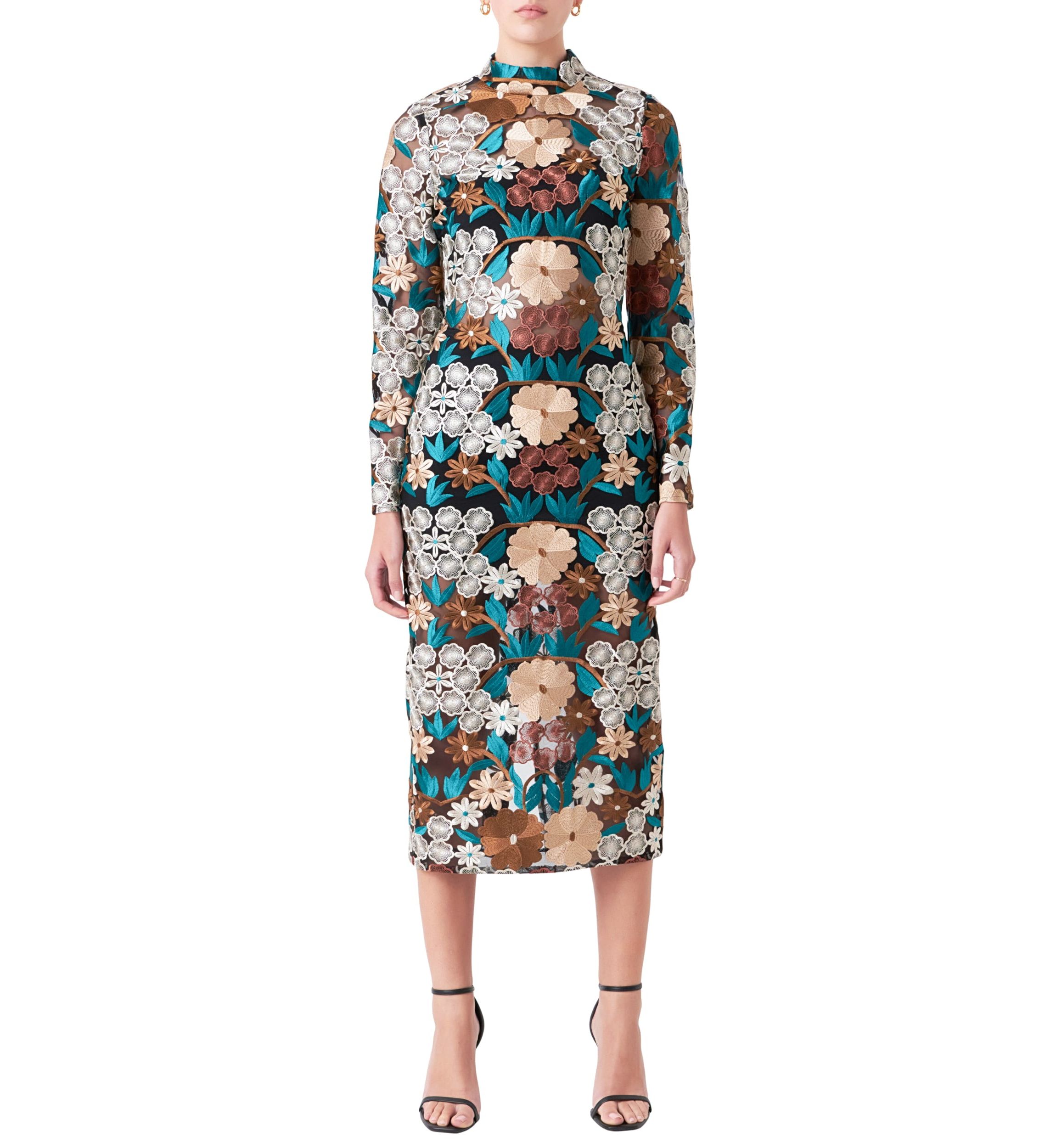 Floral Embroidered Midi Dress