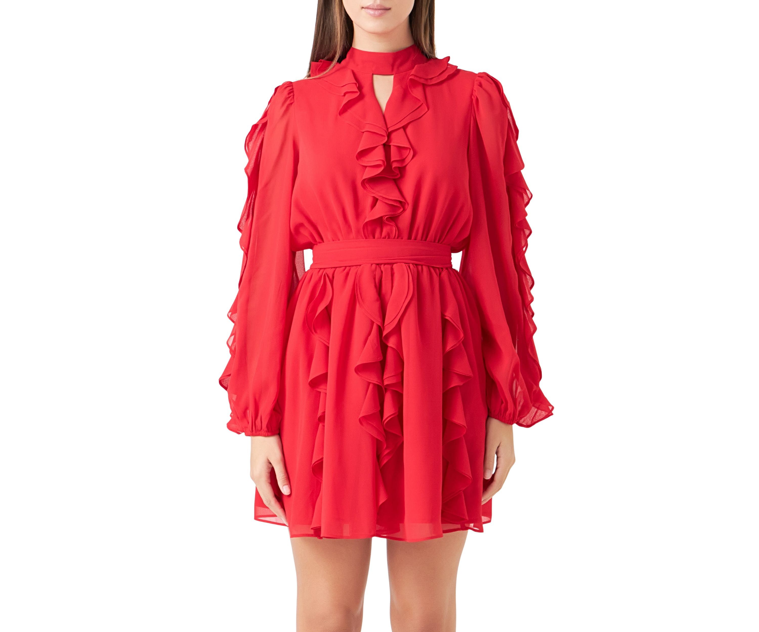 Chiffon Ruffled V Mini Dress