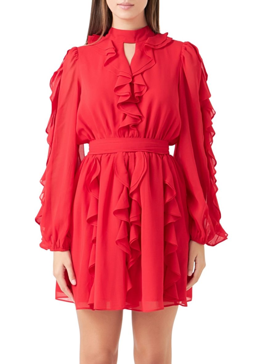 Chiffon Ruffled V Mini Dress
