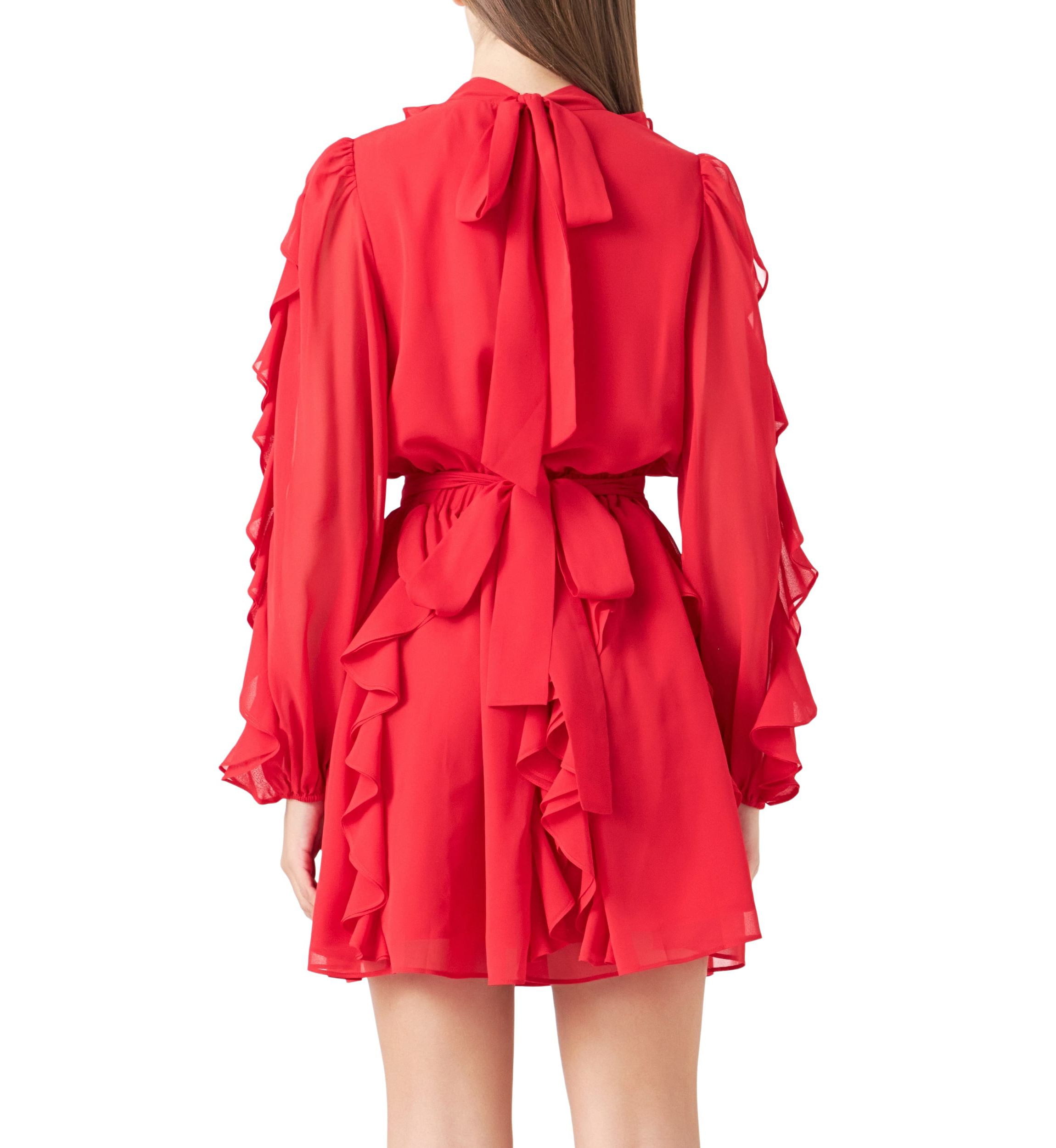 Chiffon Ruffled V Mini Dress