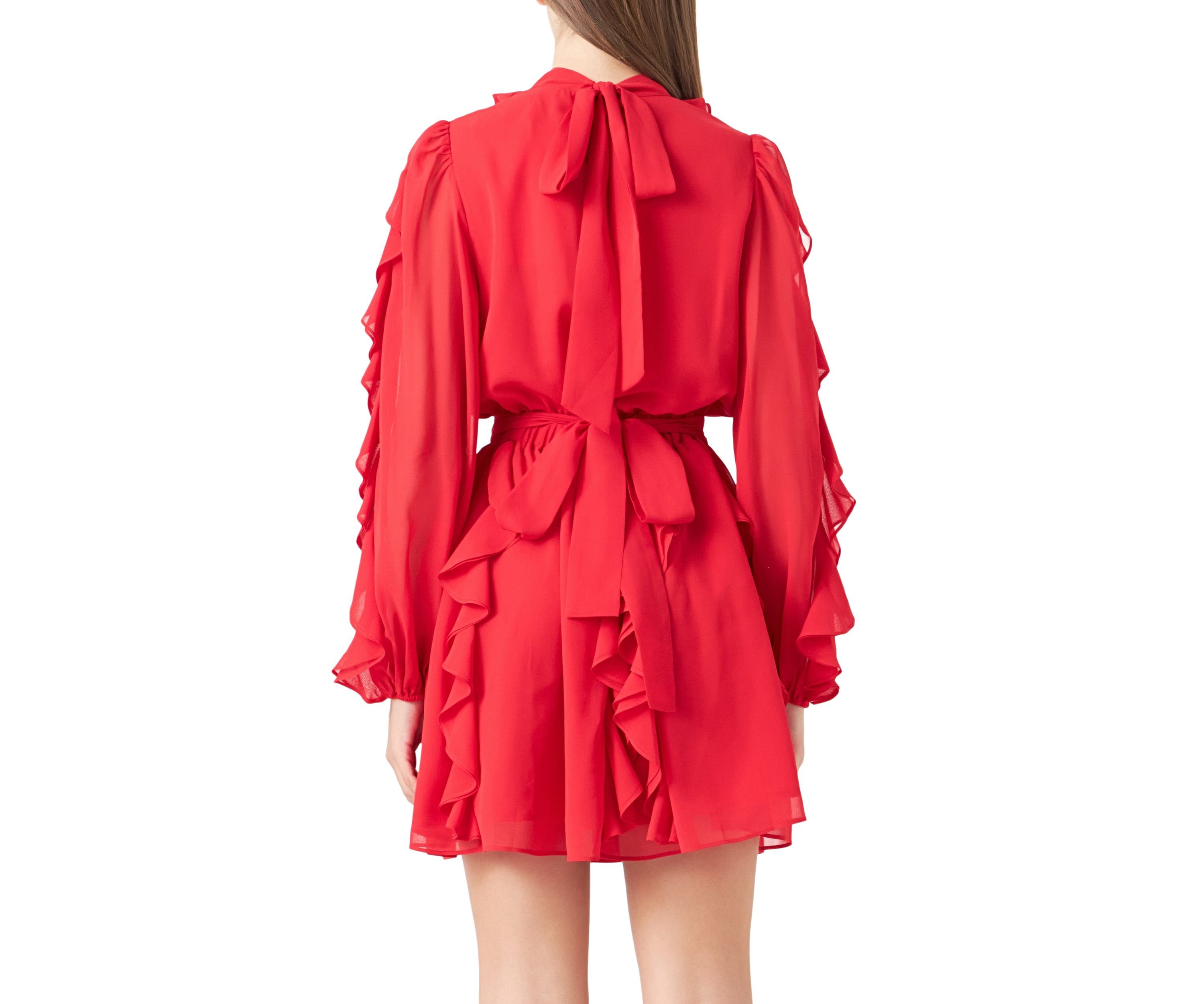 Chiffon Ruffled V Mini Dress