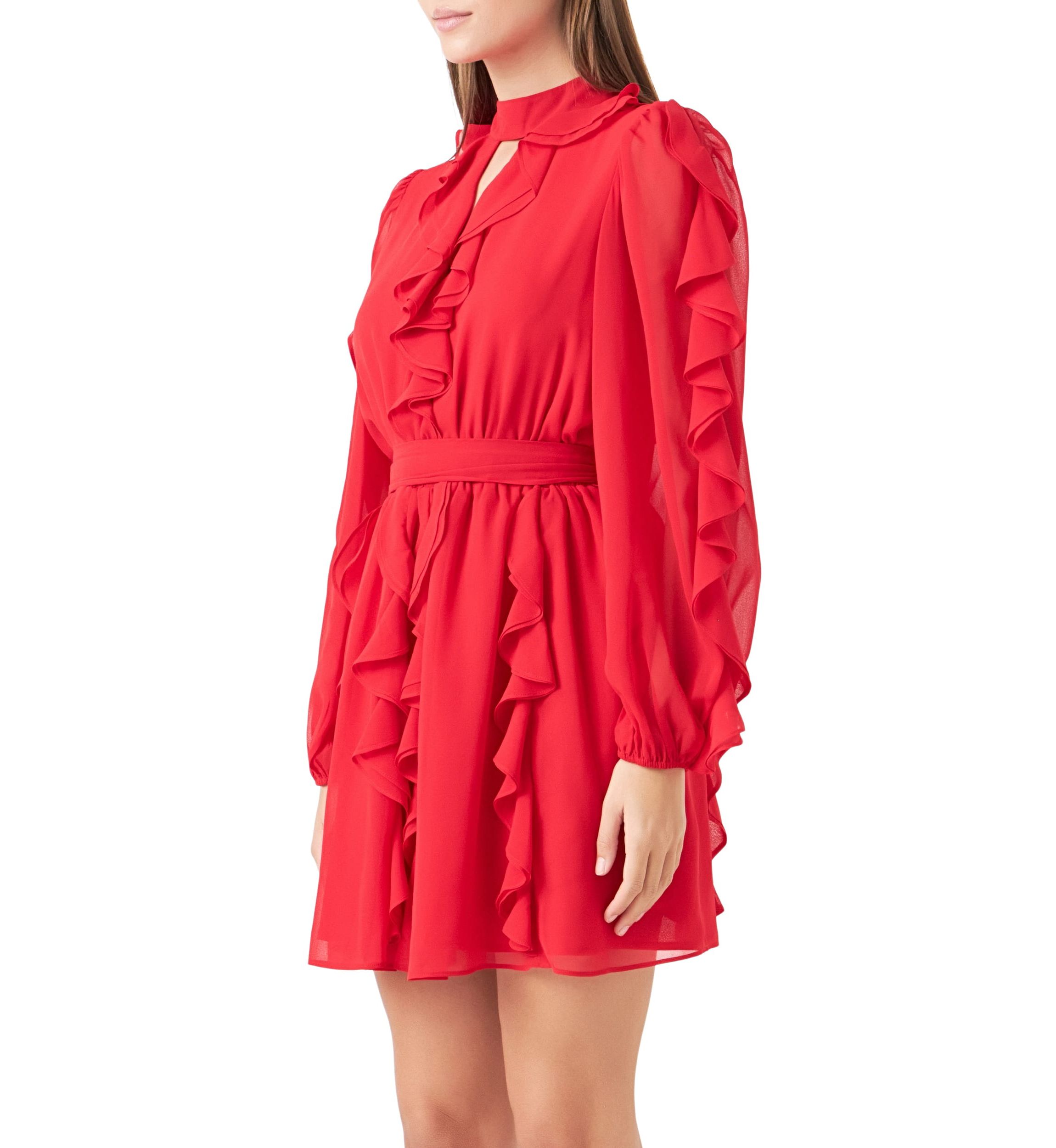 Chiffon Ruffled V Mini Dress