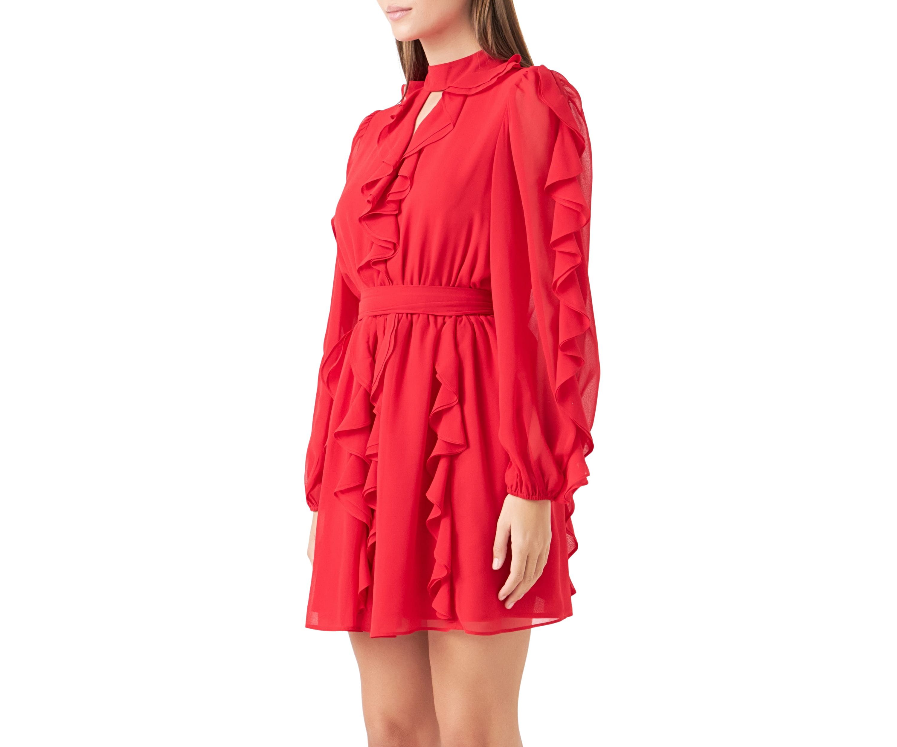 Chiffon Ruffled V Mini Dress