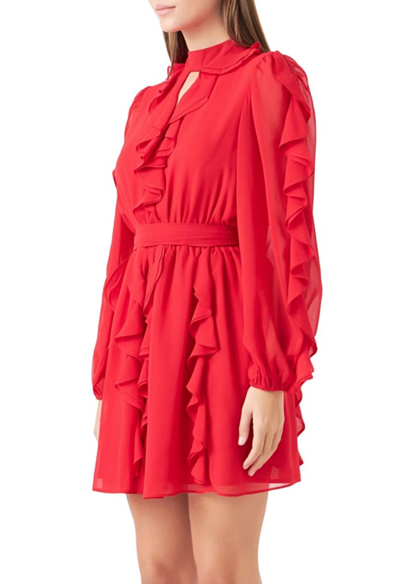 Chiffon Ruffled V Mini Dress