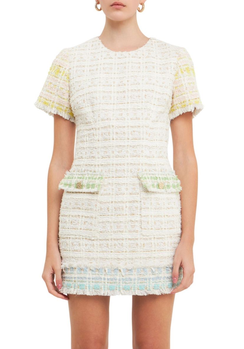 Tweed Colorblock Mini Dress