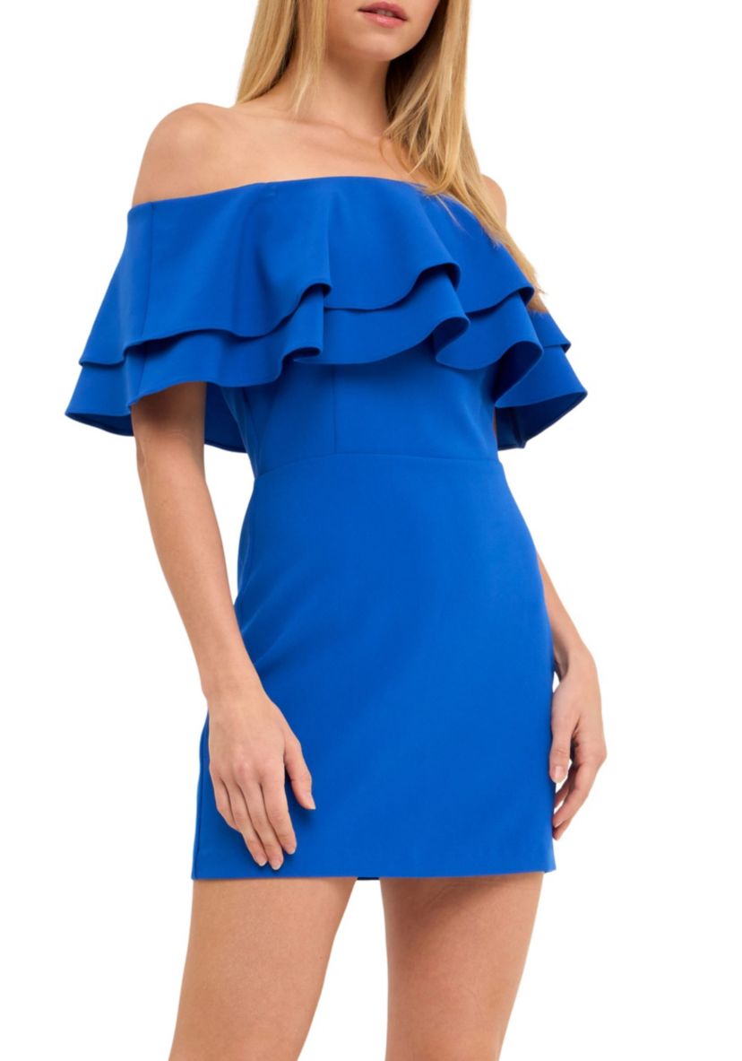 Ruffled Off Shoulder Mini Dress