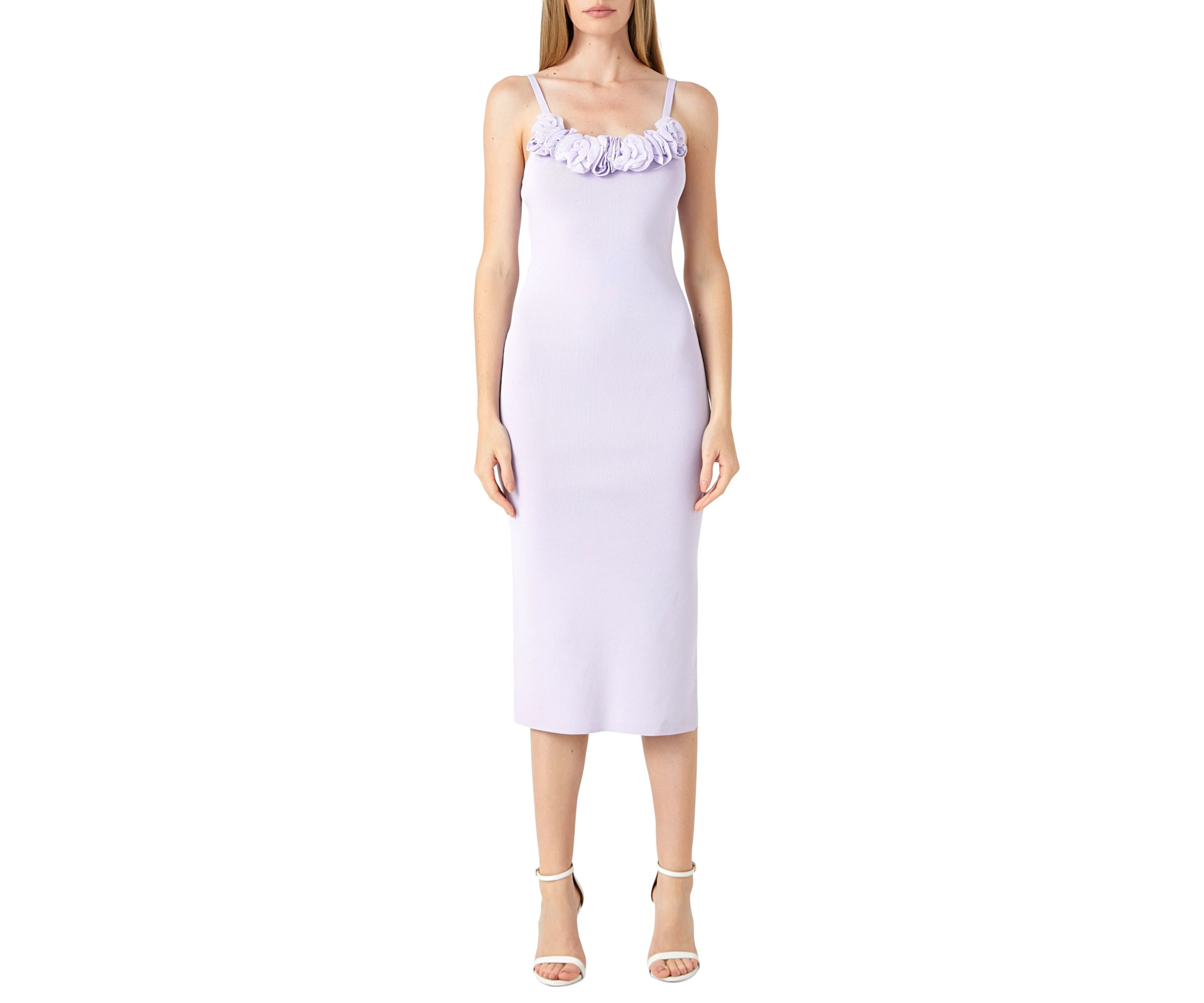 Mixed 3D Flower Knit Midi Dress