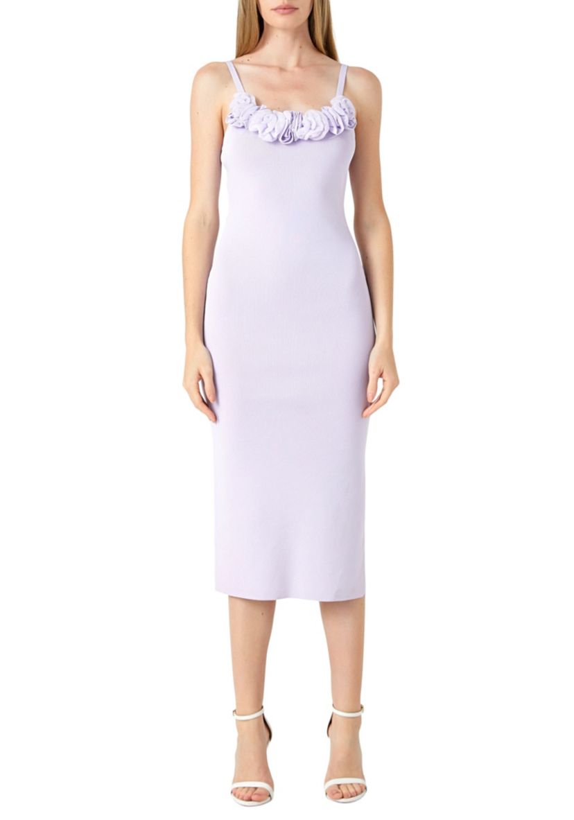 Mixed 3D Flower Knit Midi Dress