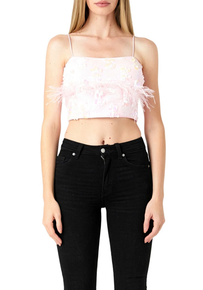 Sequin Feather Sleeveless Top