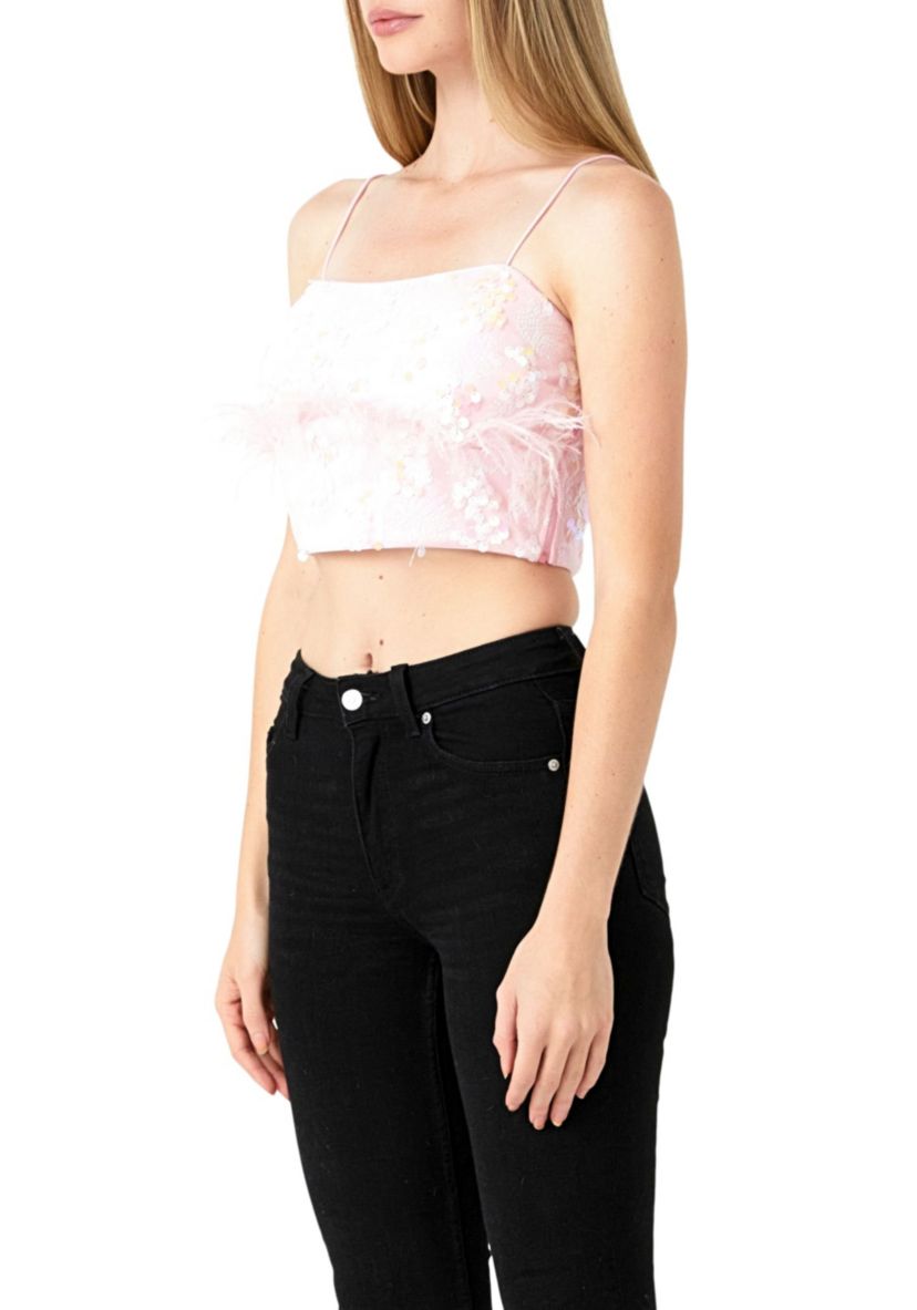 Sequin Feather Sleeveless Top