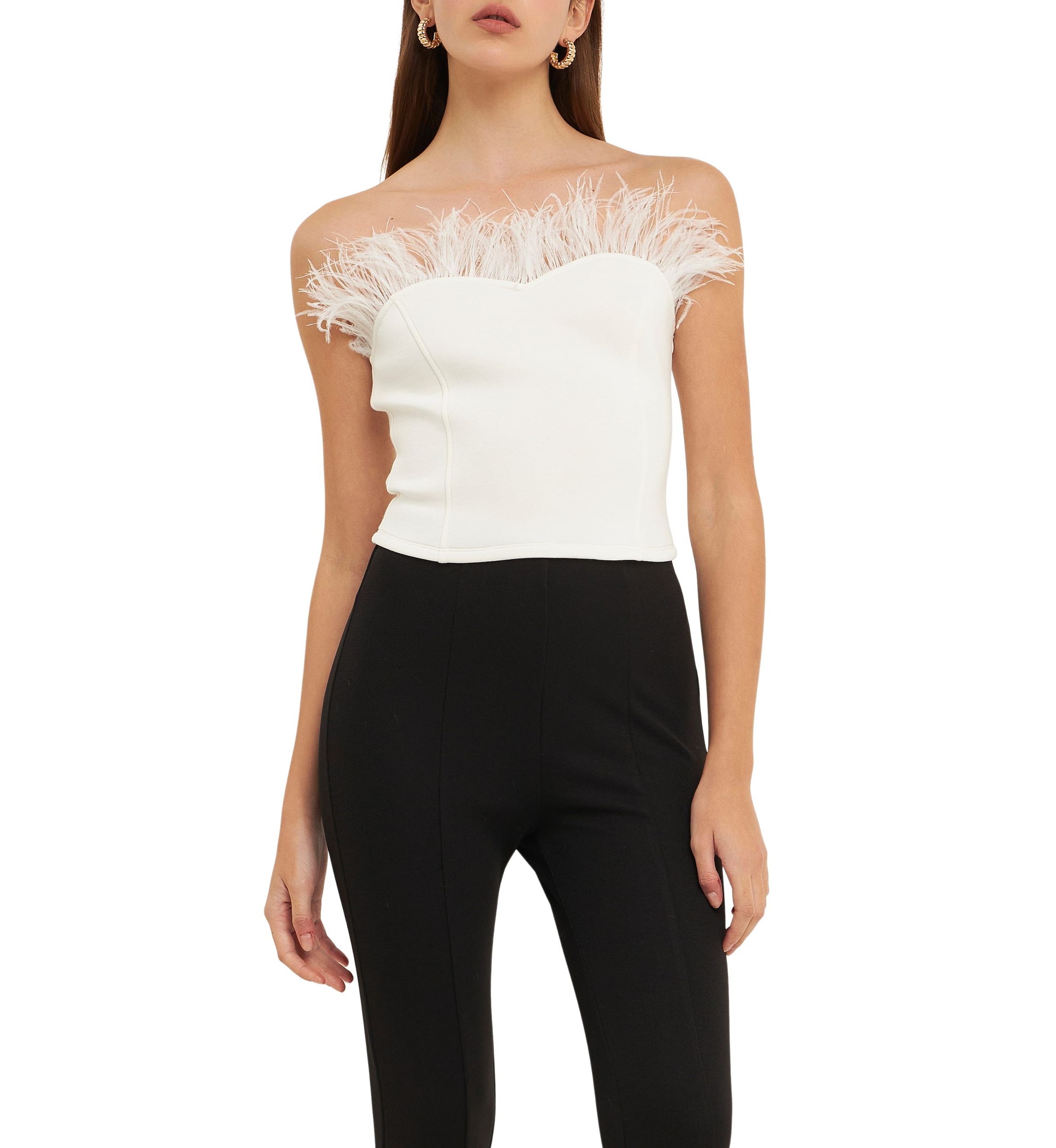 Strapless Knit Feather Top