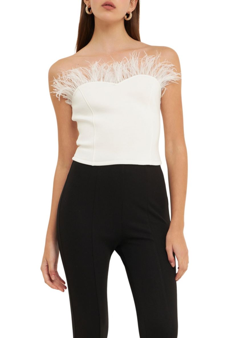 Strapless Knit Feather Top
