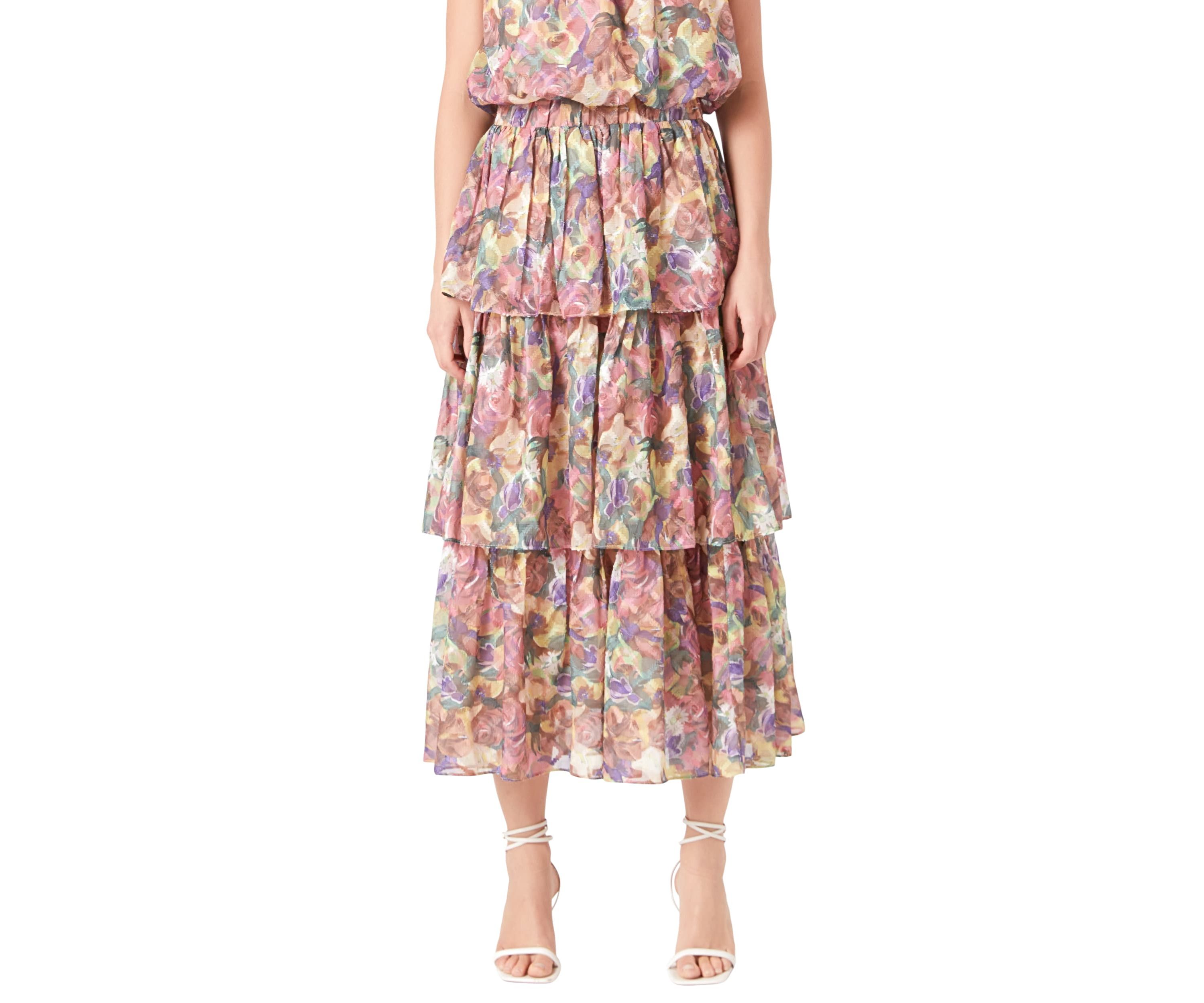 Floral Tiered Maxi Skirt